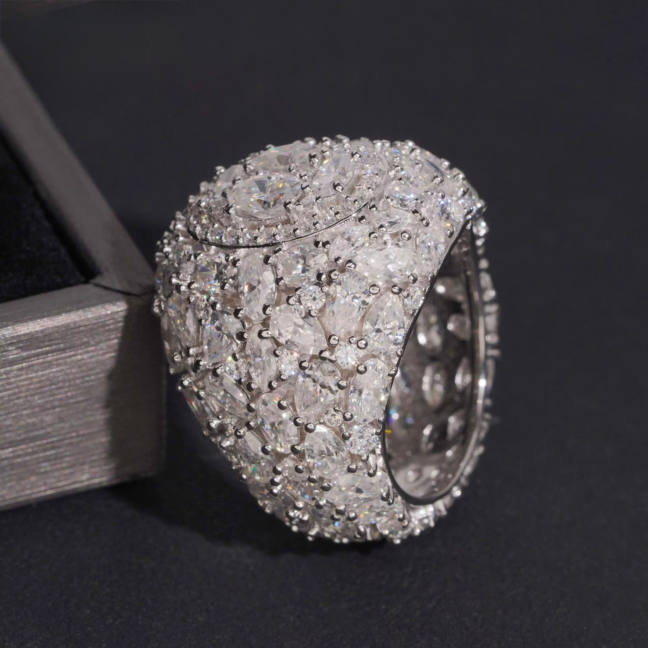 Cluster Ring Moissanite Silver S925 + Rhodium
