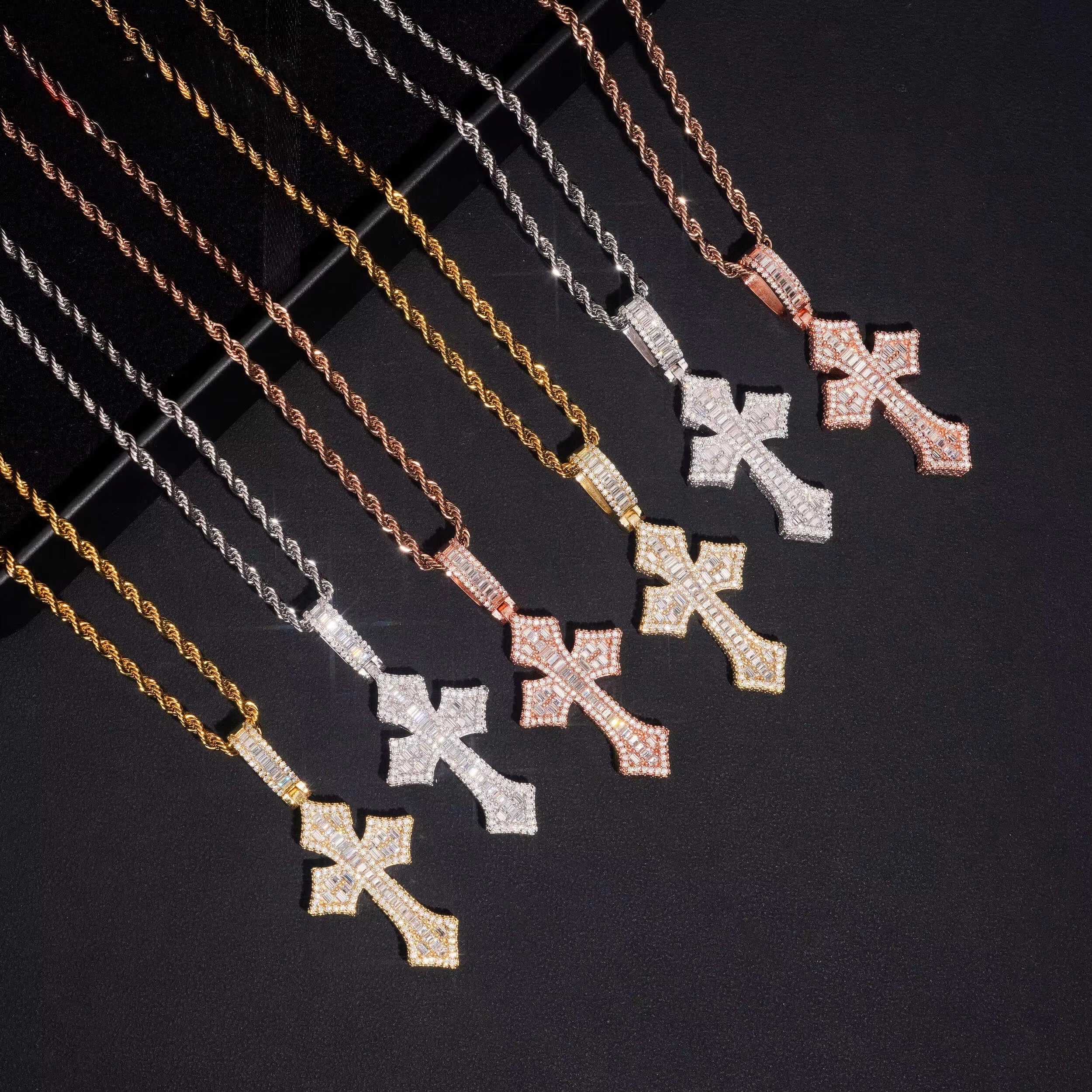 Cross Pendant Moissanite Silver S925 + Rhodium Passes Diamond Icedout Bussdown