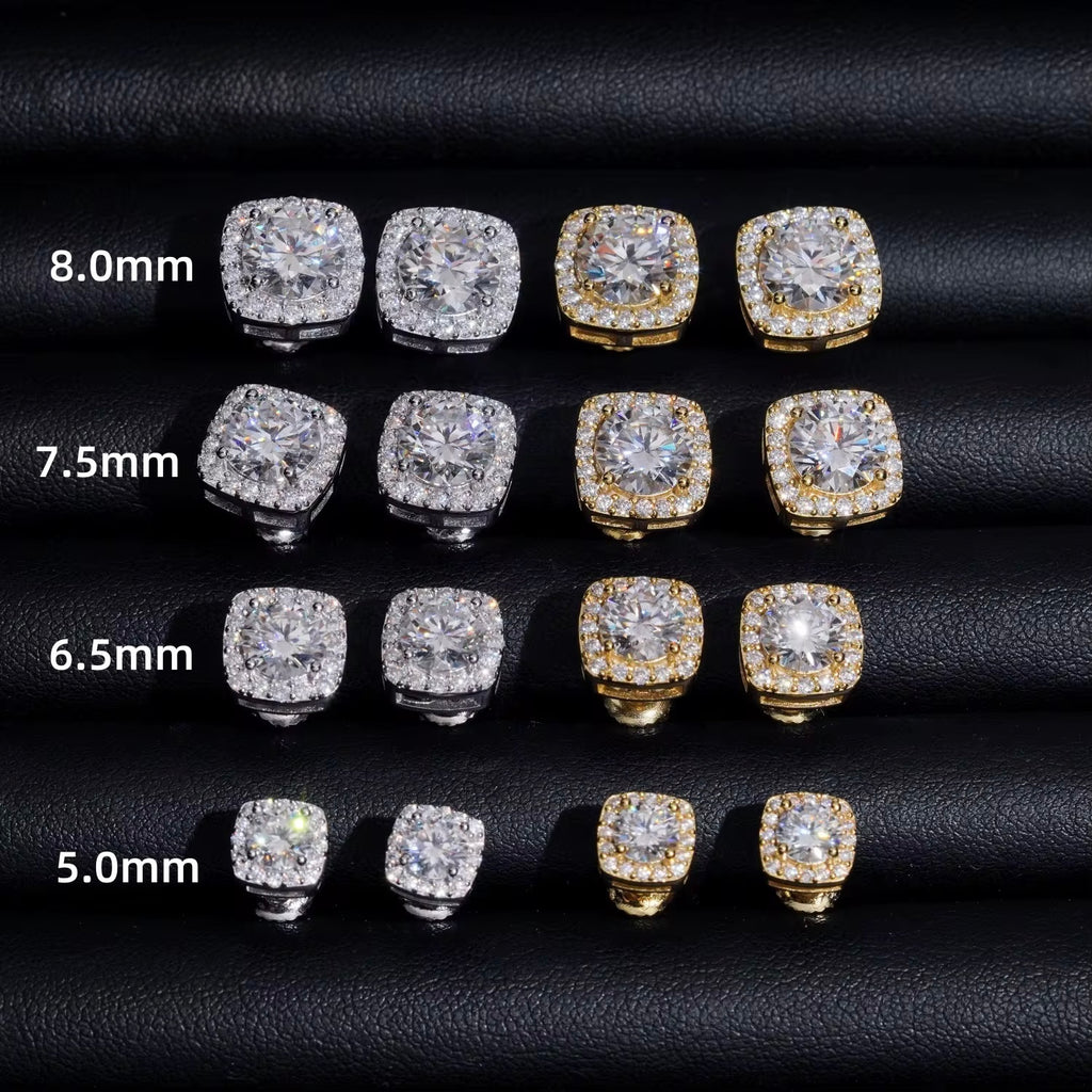 Square Earring Moissanite Silver S925 + Rhodium Passes Diamond Icedout Bussdown
