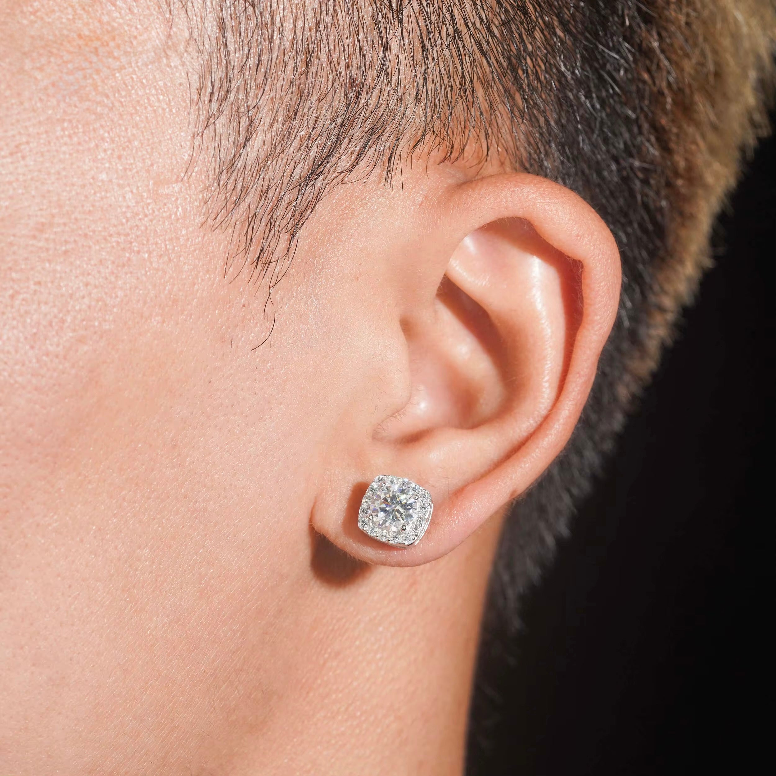 Square Earring Moissanite Silver S925 + Rhodium Passes Diamond Icedout Bussdown