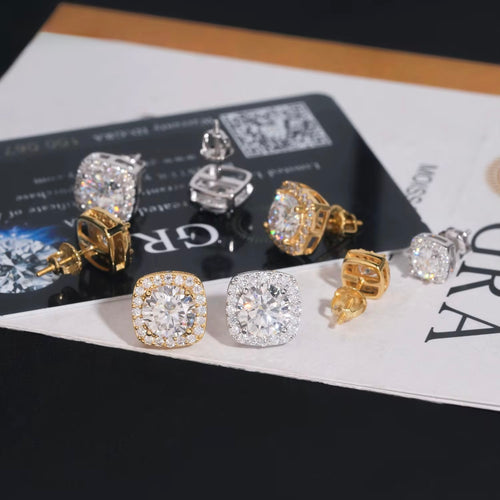 Square Earring — Moissanite, 925 Silver