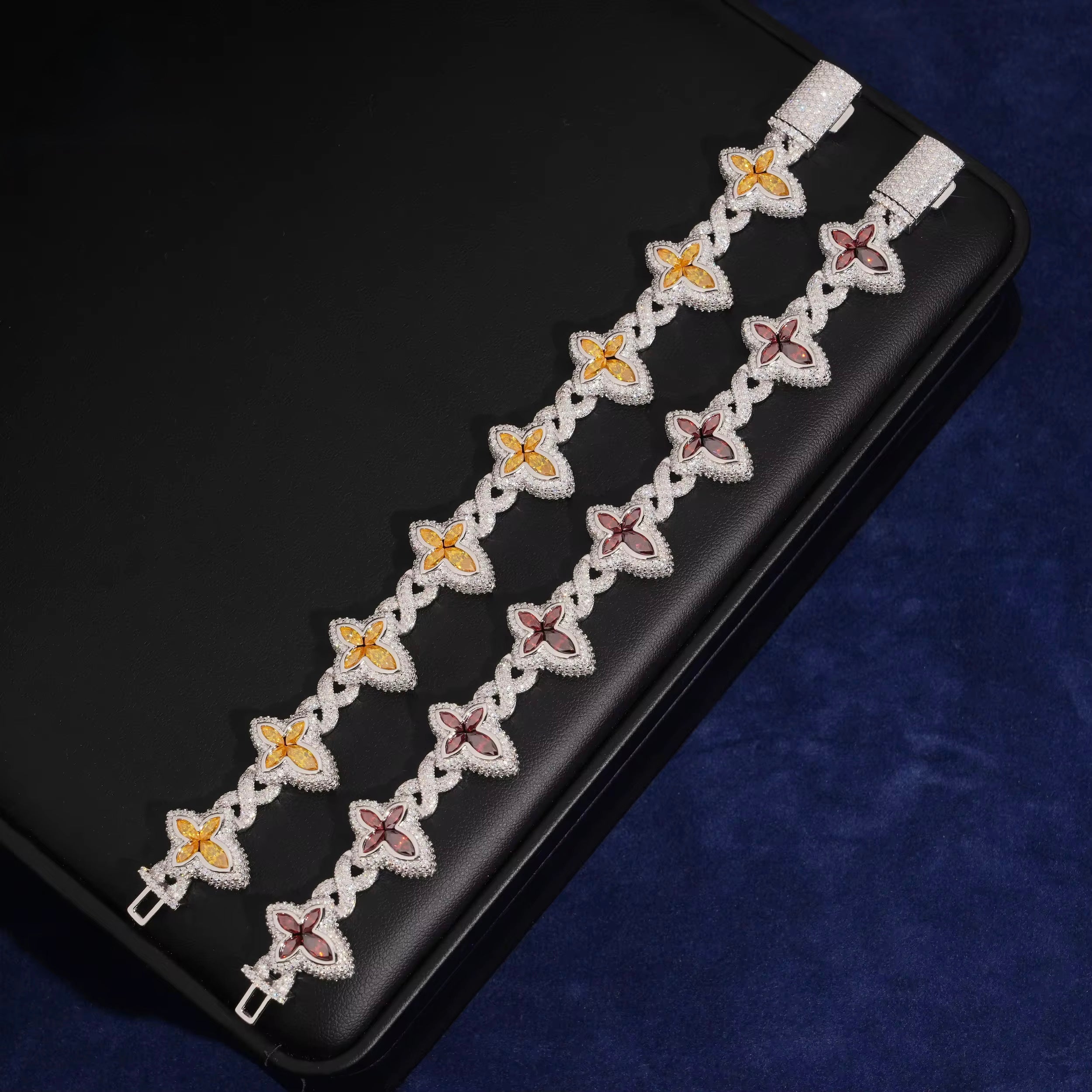 Cross Bracelet Moissanite Silver S925 + Rhodium Passes Diamond Icedout Bussdown