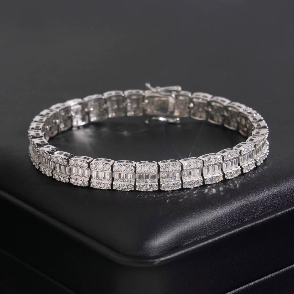 Baguette Bracelet Moissanite Silver S925 + Rhodium Passes Diamond Icedout Bussdown