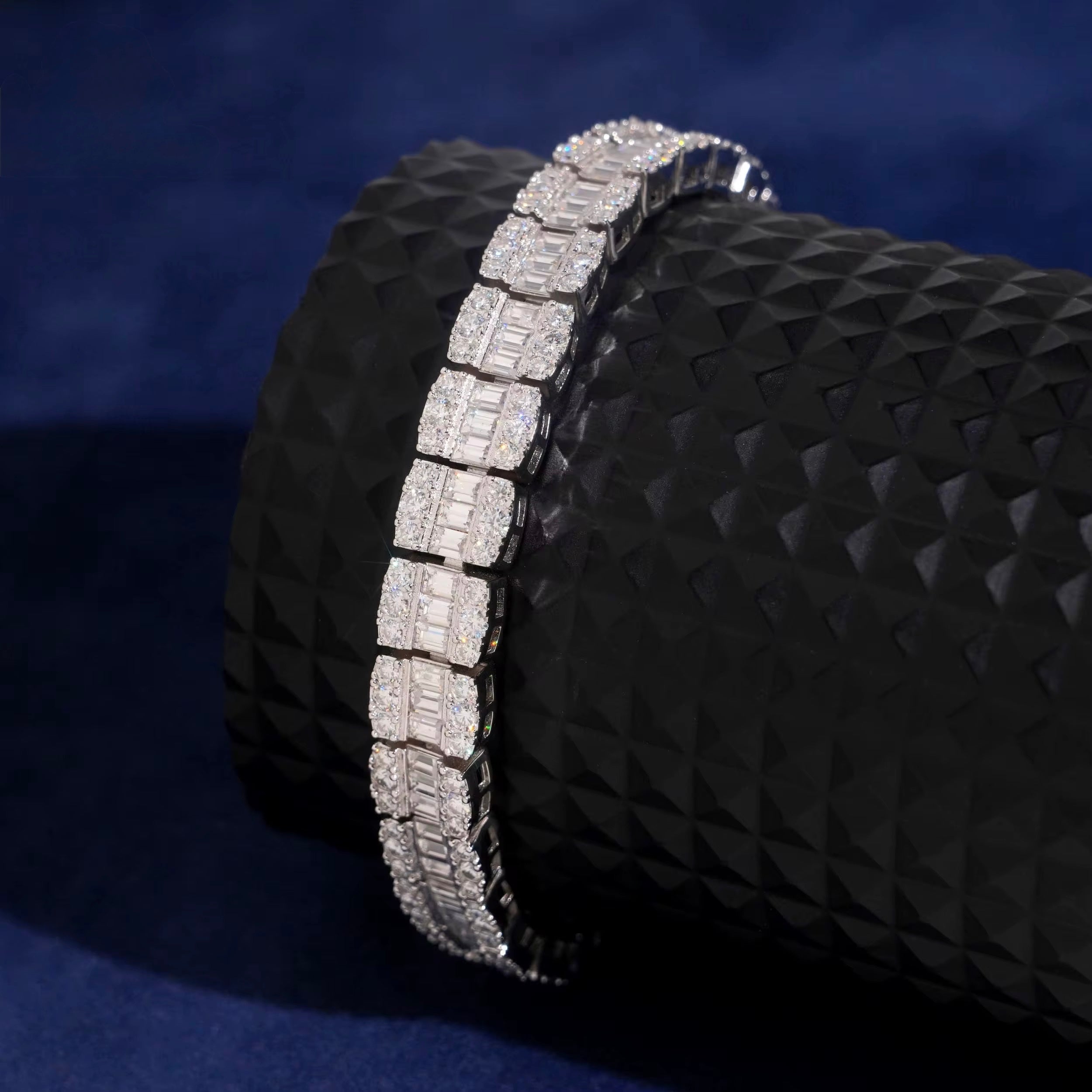 Baguette Bracelet Moissanite Silver S925 + Rhodium Passes Diamond Icedout Bussdown