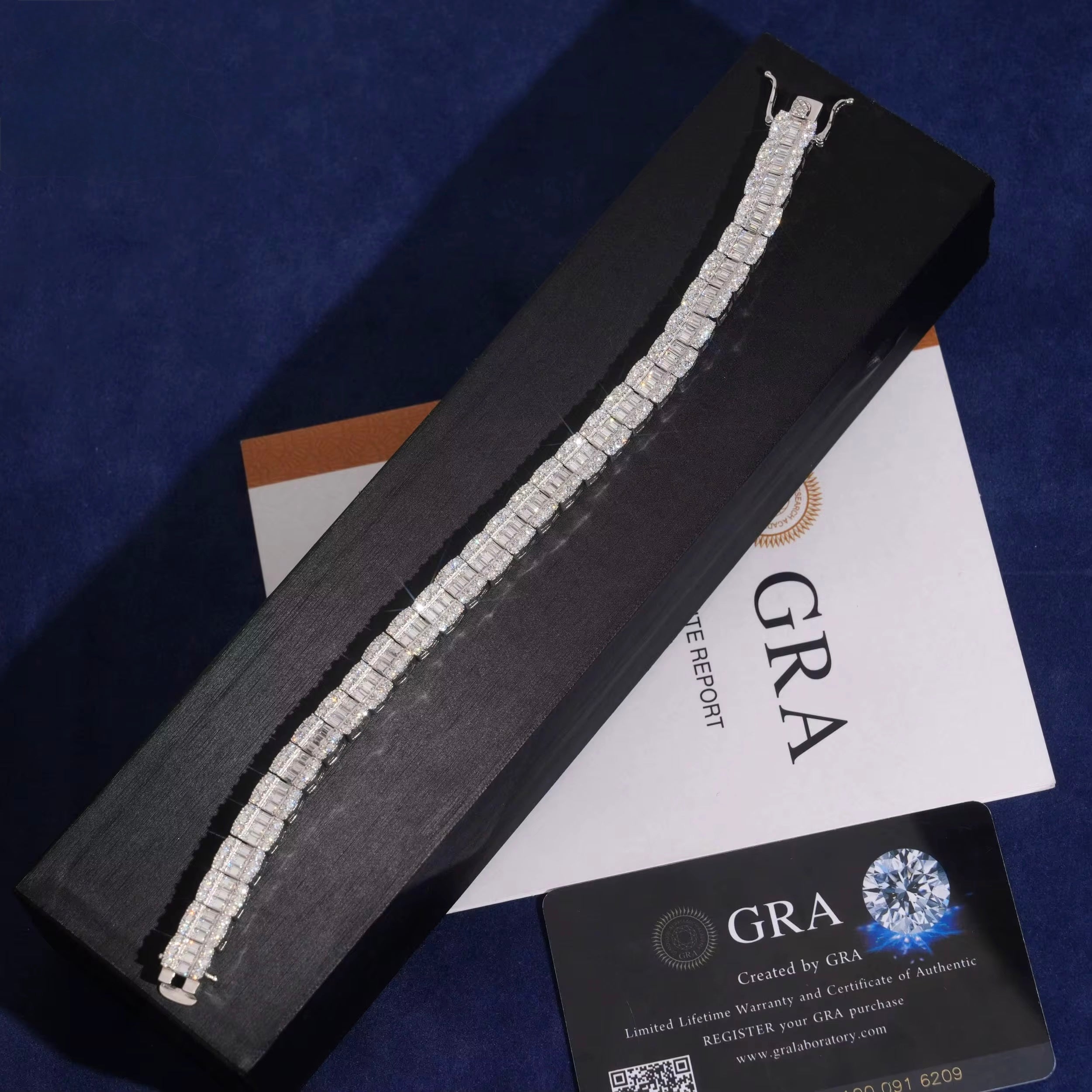 Baguette Bracelet Moissanite Silver S925 + Rhodium Passes Diamond Icedout Bussdown