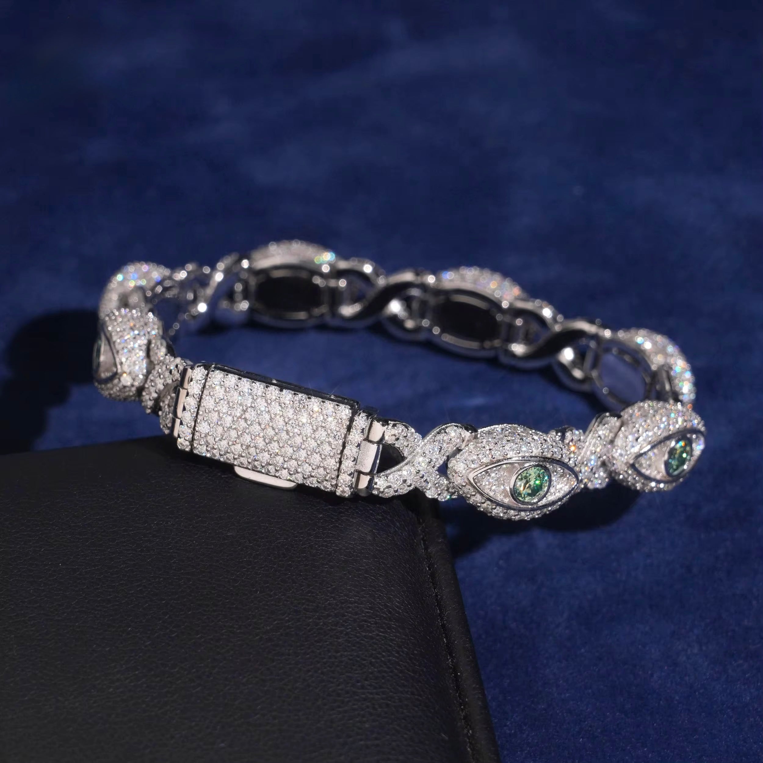 Eyes Bracelet Moissanite Silver S925 + Rhodium Passes Diamond Icedout Bussdown