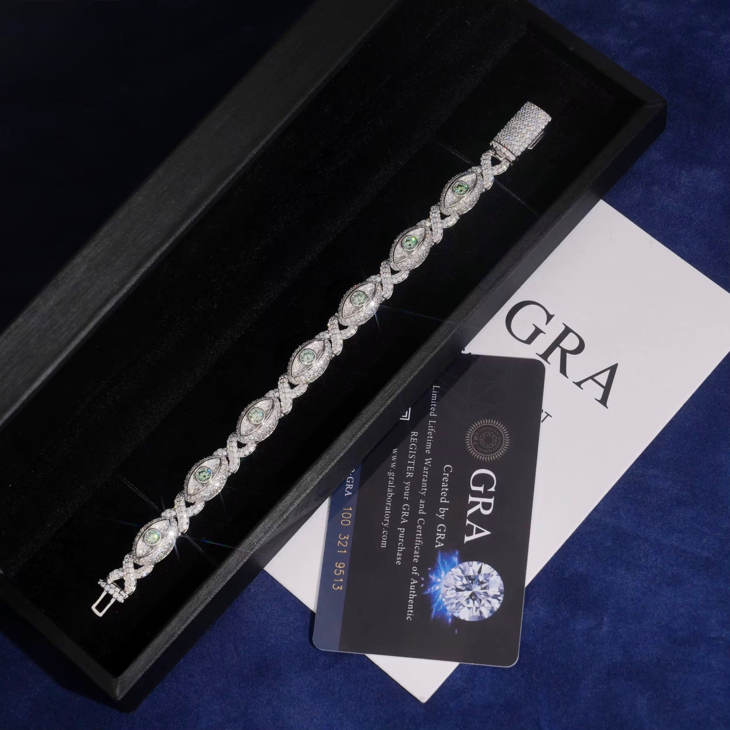 Eyes Bracelet Moissanite Silver S925 + Rhodium Passes Diamond Icedout Bussdown