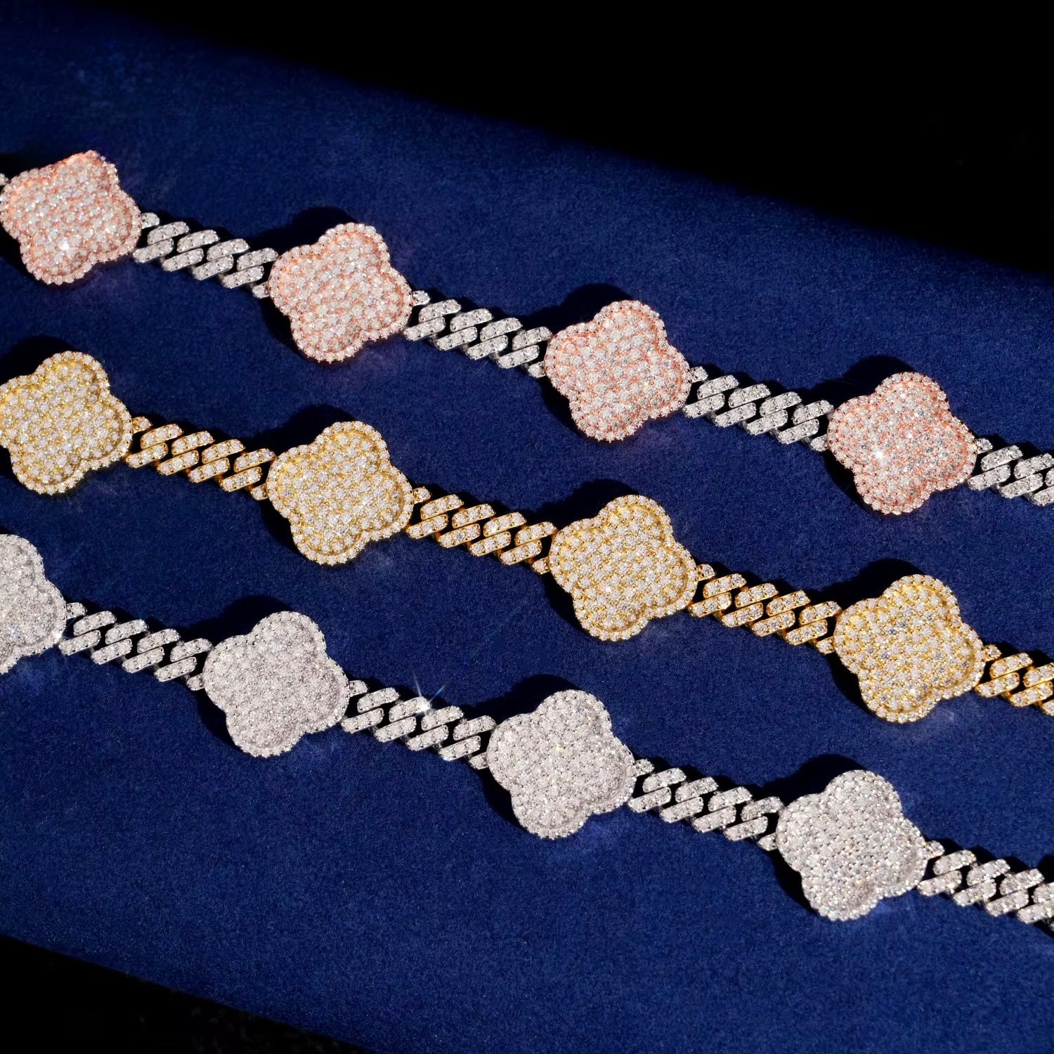 Cuban Clover Bracelet Moissanite Silver S925 + Rhodium Passes Diamond Icedout Bussdown