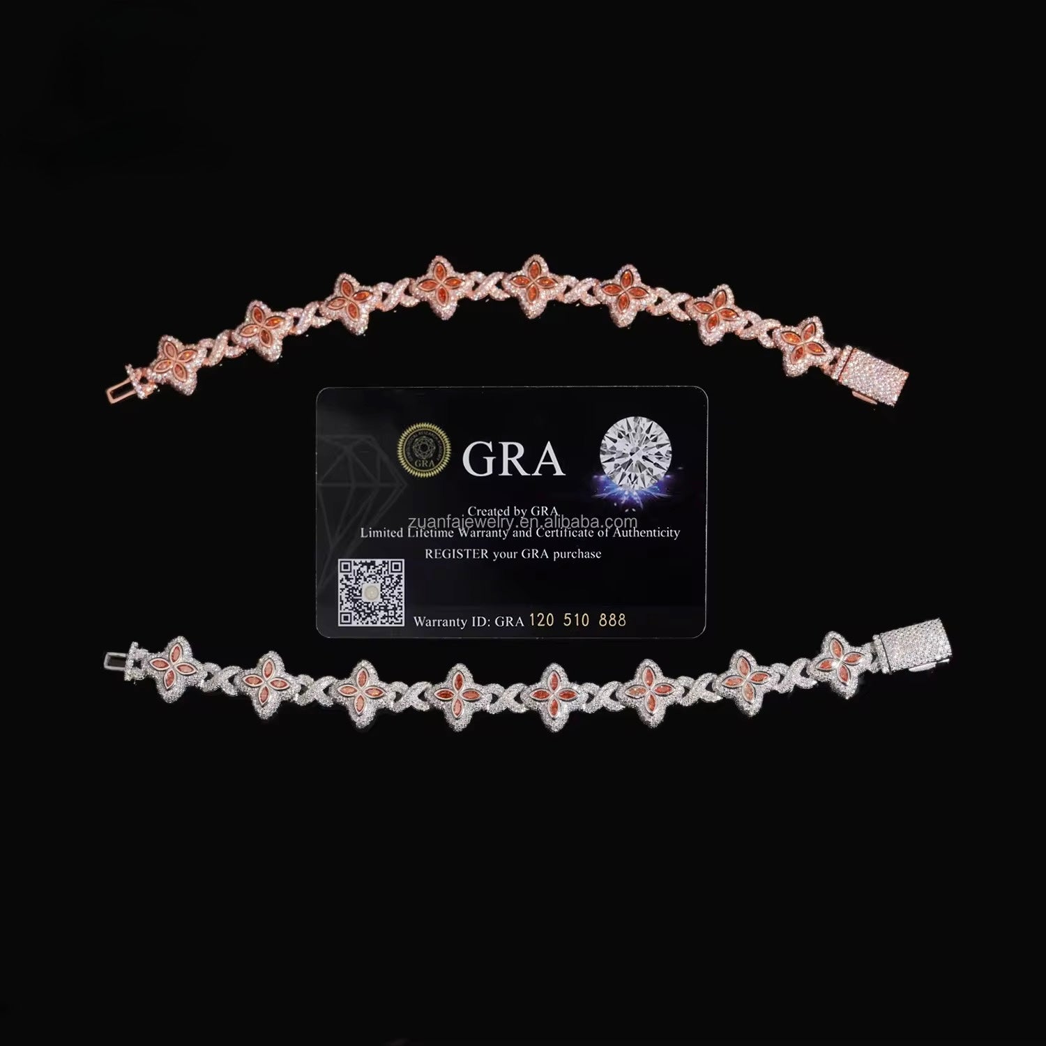 14MM Clover Bracelet Moissanite Silver S925 + Rhodium Passes Diamond Icedout Bussdown