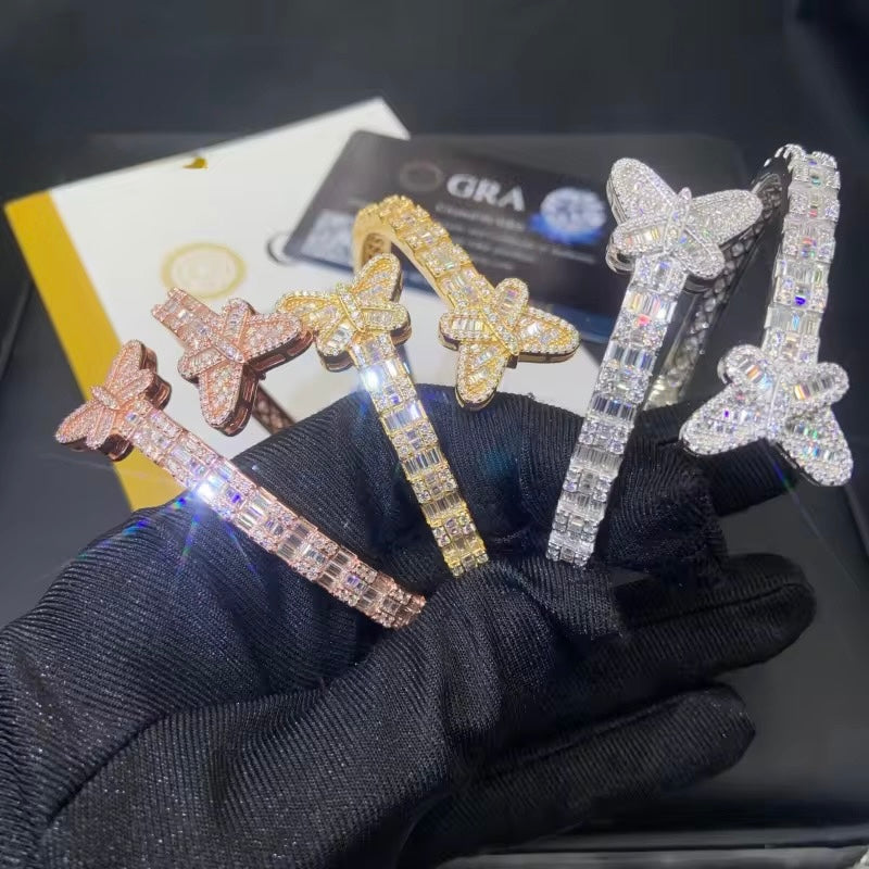 Nail Butterfly Moissanite Silver S925 + Rhodium Passes Diamond Icedout Bussdown