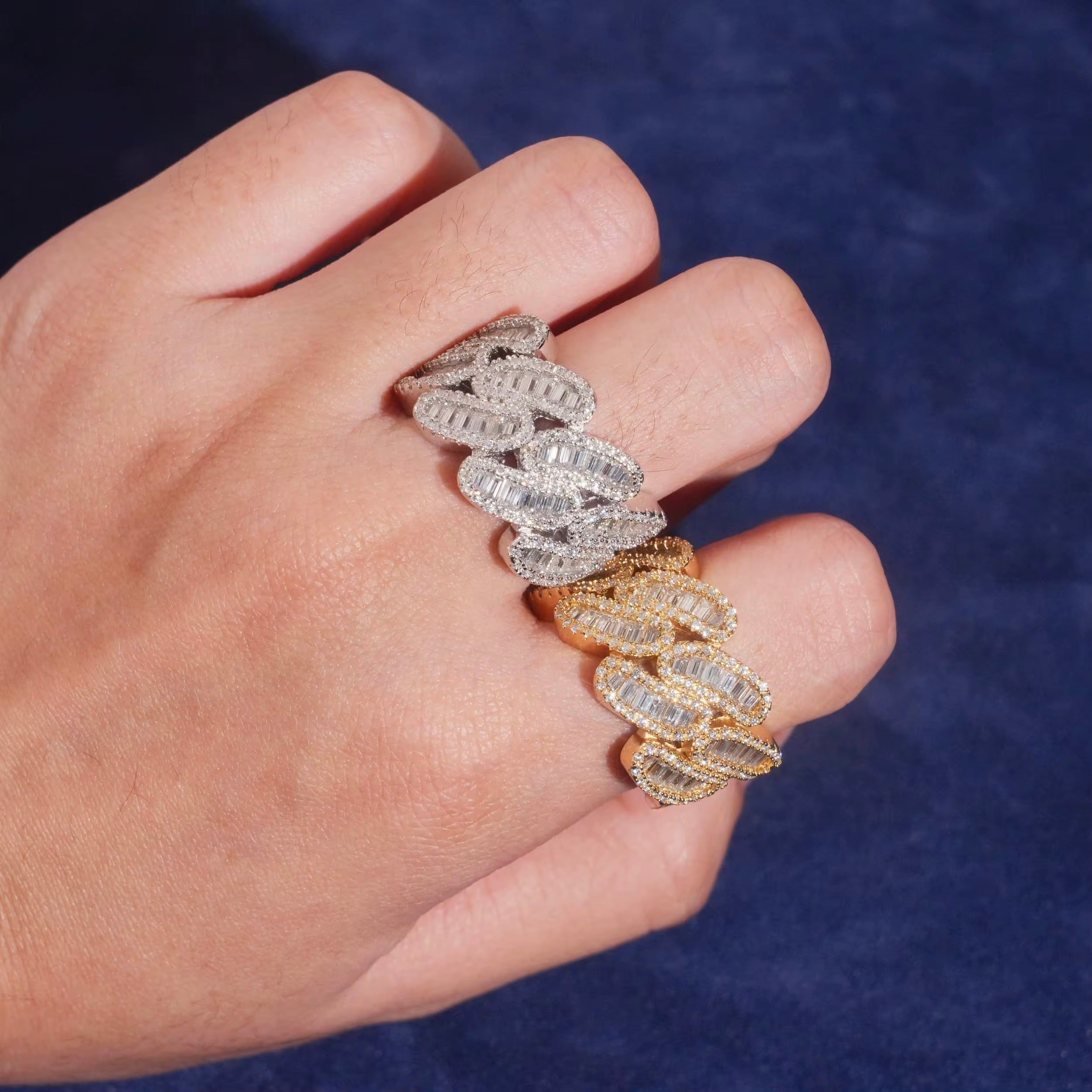 Cuban Ring Moissanite Silver S925 + Rhodium Passes Diamond Icedout Bussdown