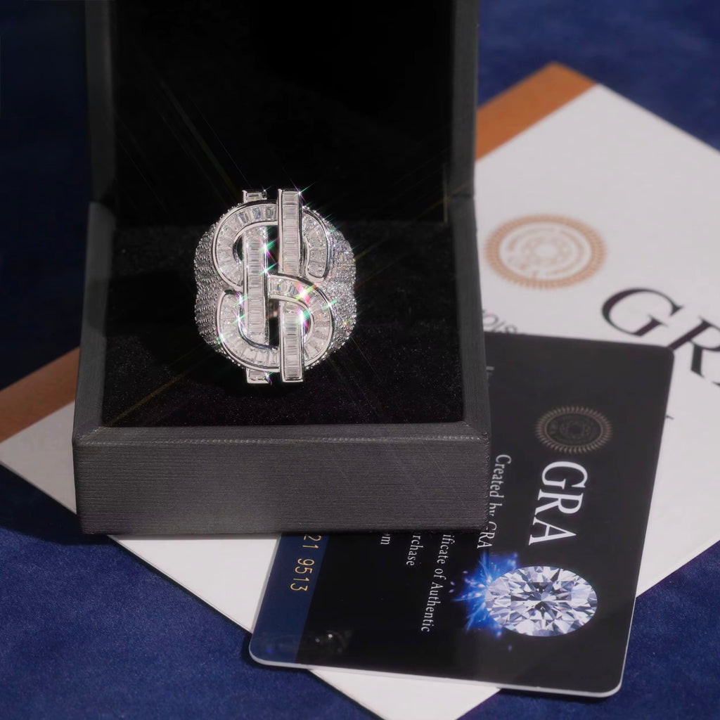 Cash Ring Moissanite Silver S925 + Rhodium Passes Diamond Tester