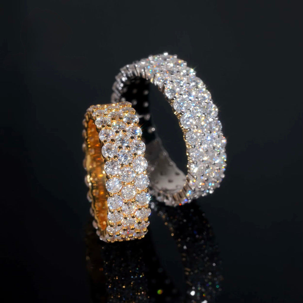 Rounded 3Row  Ring Moissanite Silver S925 + Rhodium