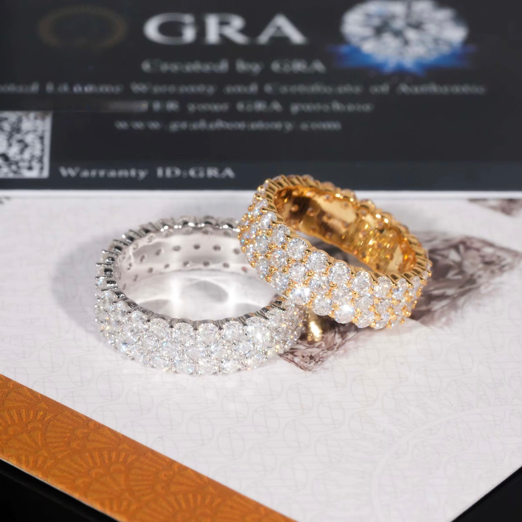 Rounded 3Row  Ring Moissanite Silver S925 + Rhodium