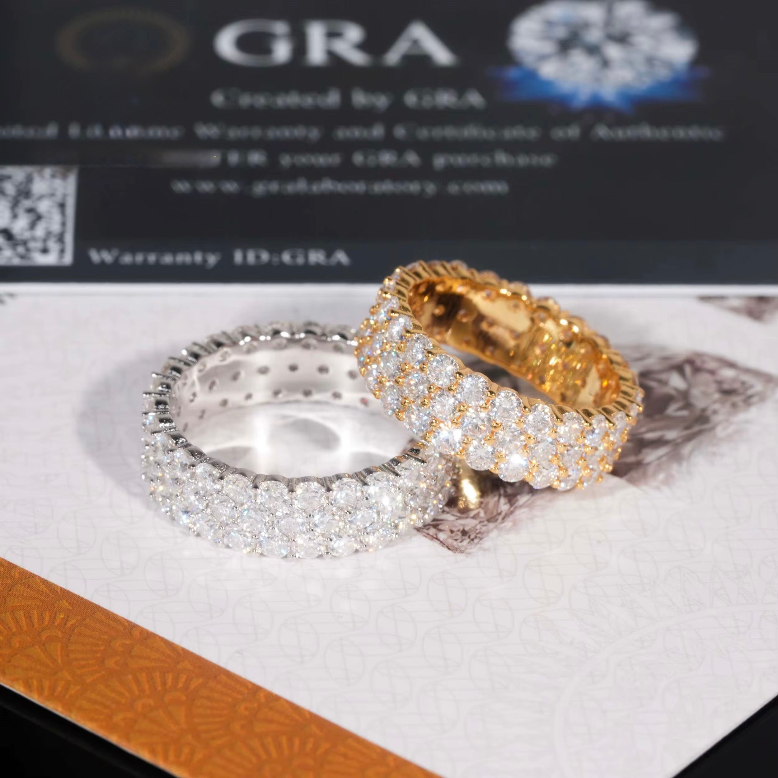 Rounded 3Row  Ring Moissanite Silver S925 + Rhodium