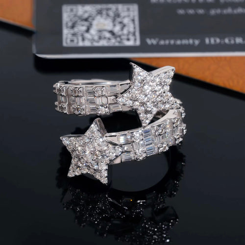 Double Star Wrap Ring — Moissanite, 925 Silver