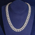 15MM Cuban Chain Pave / Mosaic Setting NEW LOCK Moissanite Silver S925 + Rhodium Passes Diamond Icedout Bussdown