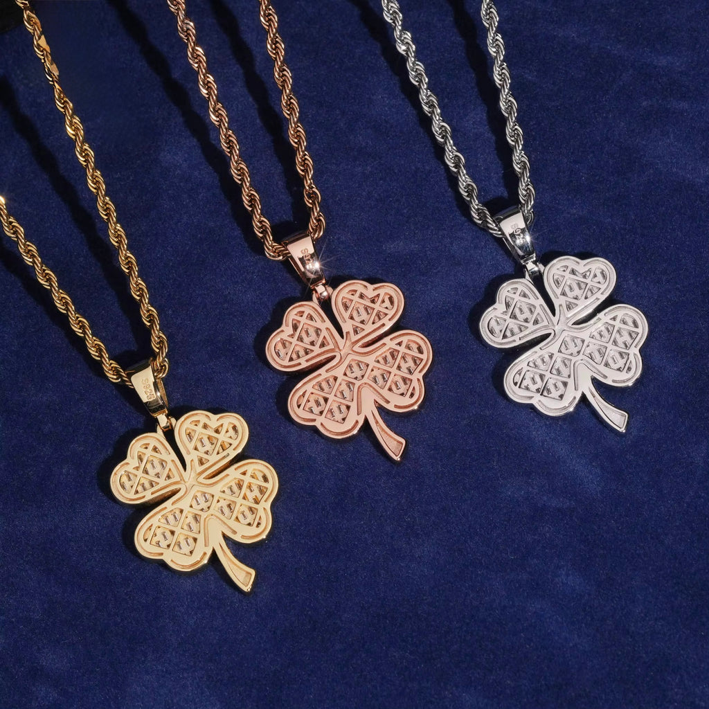 Clover Pendant Moissanite Silver S925 + Rhodium Passes Diamond Icedout Bussdown