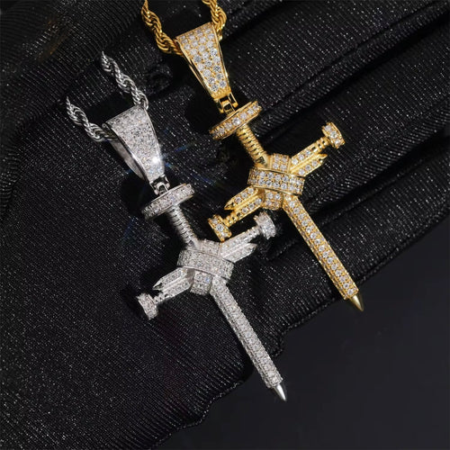 Nail Cross Pendant — Moissanite, 925 Silver