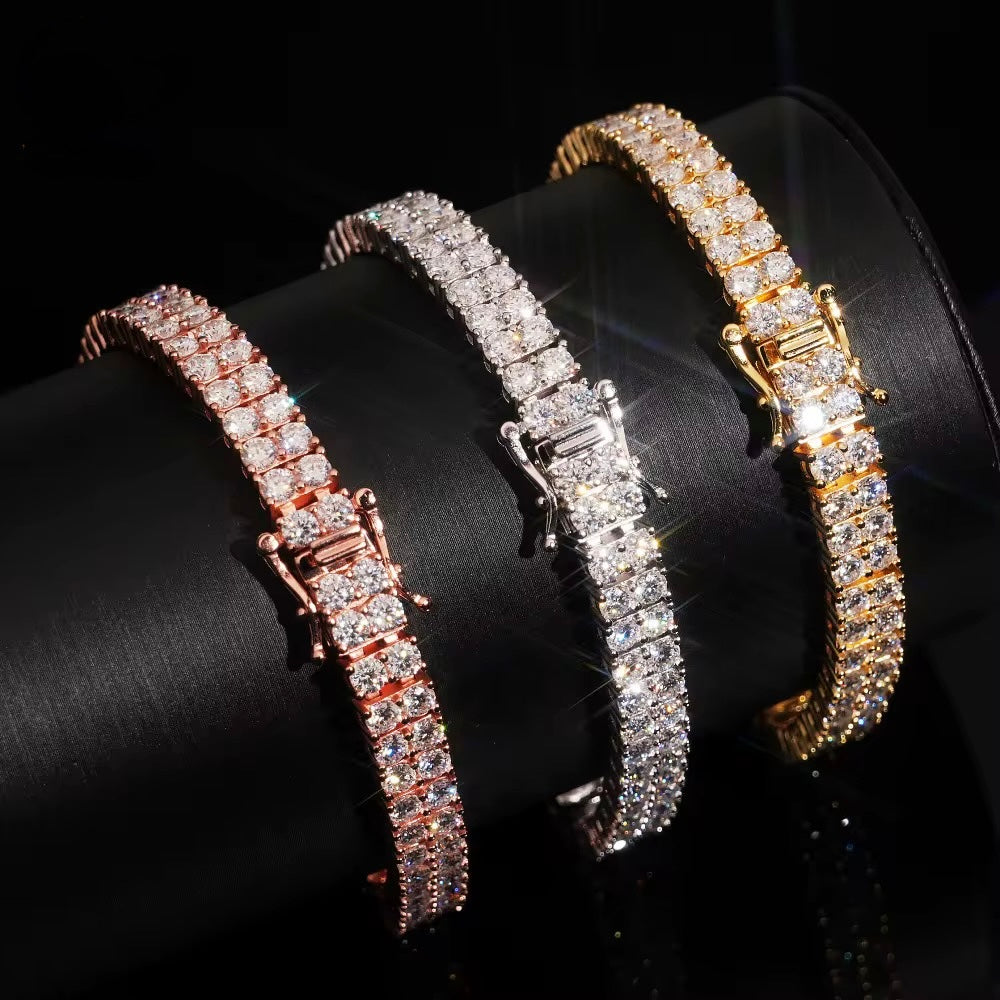 Tennis 2 Row Bracelet Moissanite Silver S925 + Rhodium Passes Diamond Icedout Bussdown