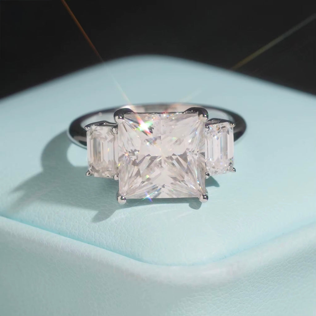 Womens Engagement Ring Moissanite Silver S925 + Rhodium Passes Diamond Icedout Bussdown