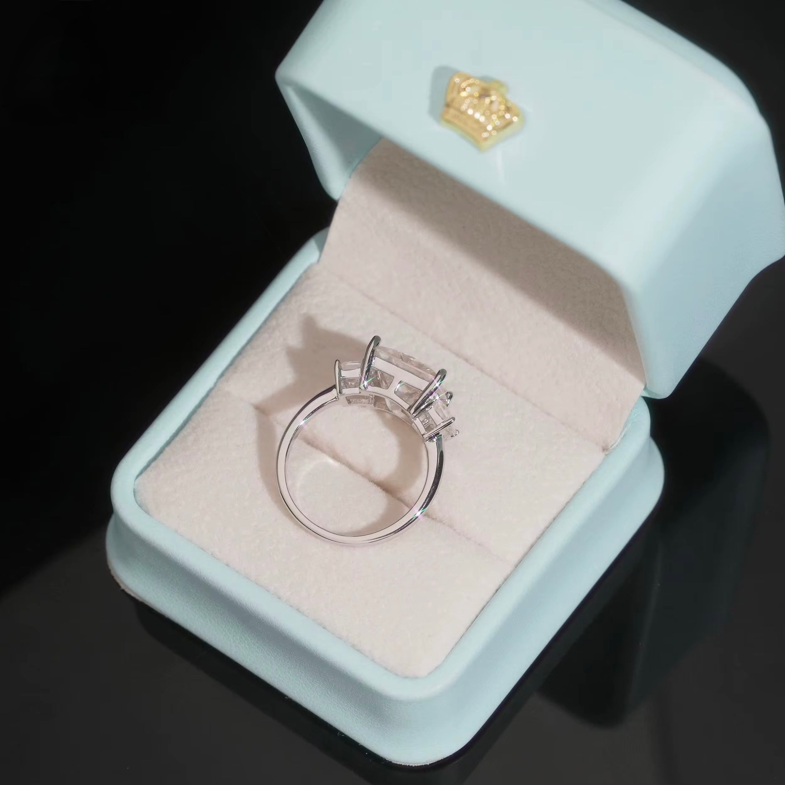 Womens Engagement Ring Moissanite Silver S925 + Rhodium Passes Diamond Icedout Bussdown