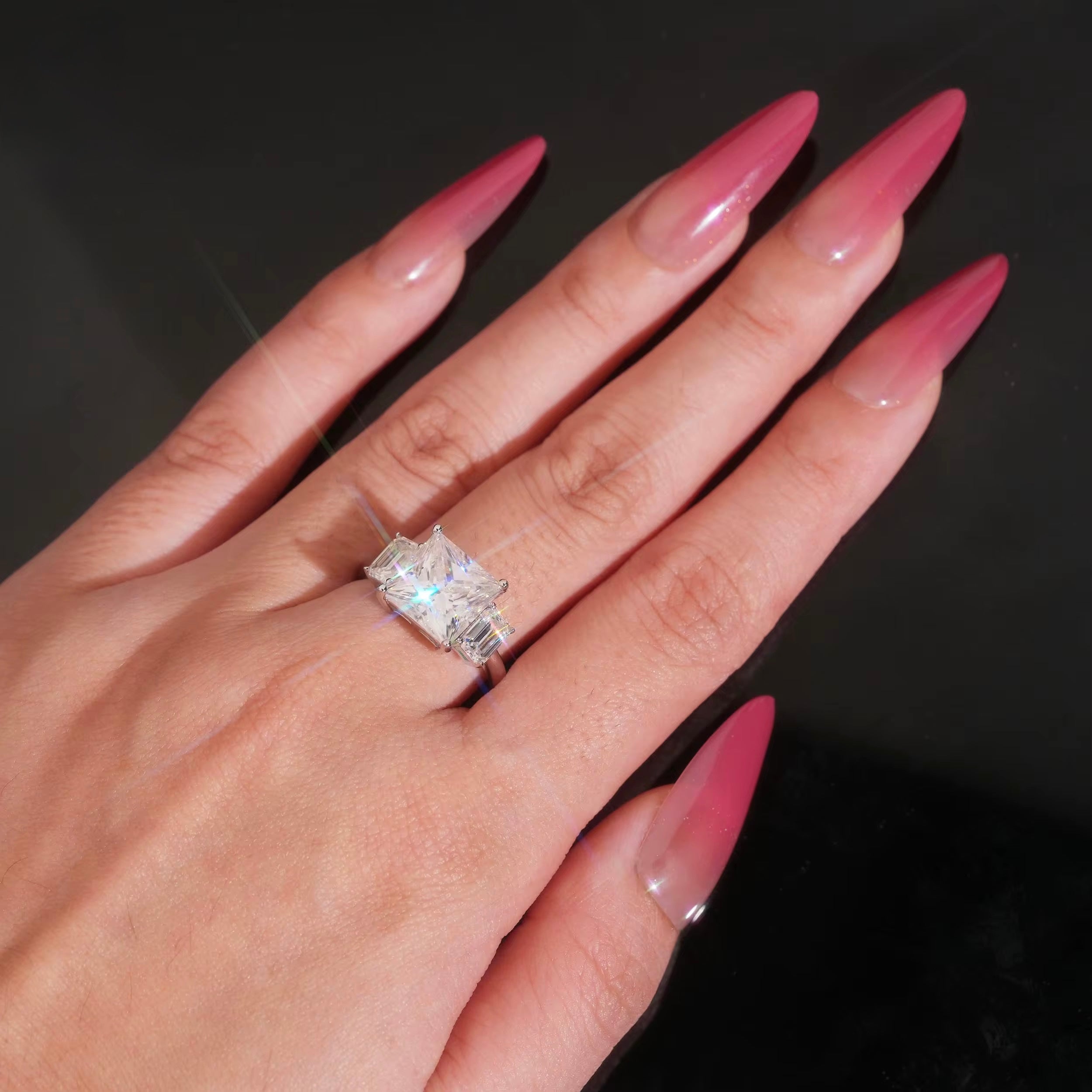 Womens Engagement Ring Moissanite Silver S925 + Rhodium Passes Diamond Icedout Bussdown