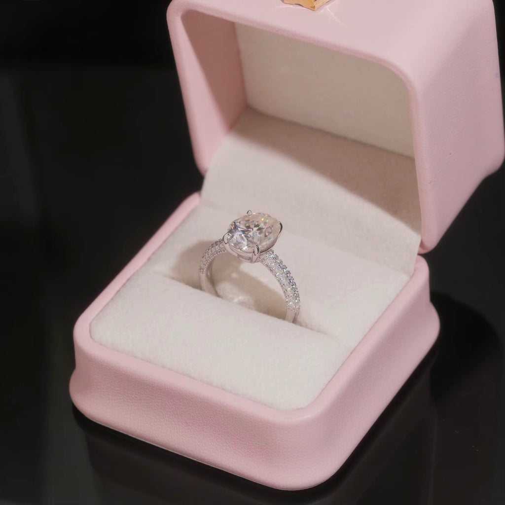 Womens Engagement Ring Moissanite Silver S925 + Rhodium Passes Diamond Icedout Bussdown