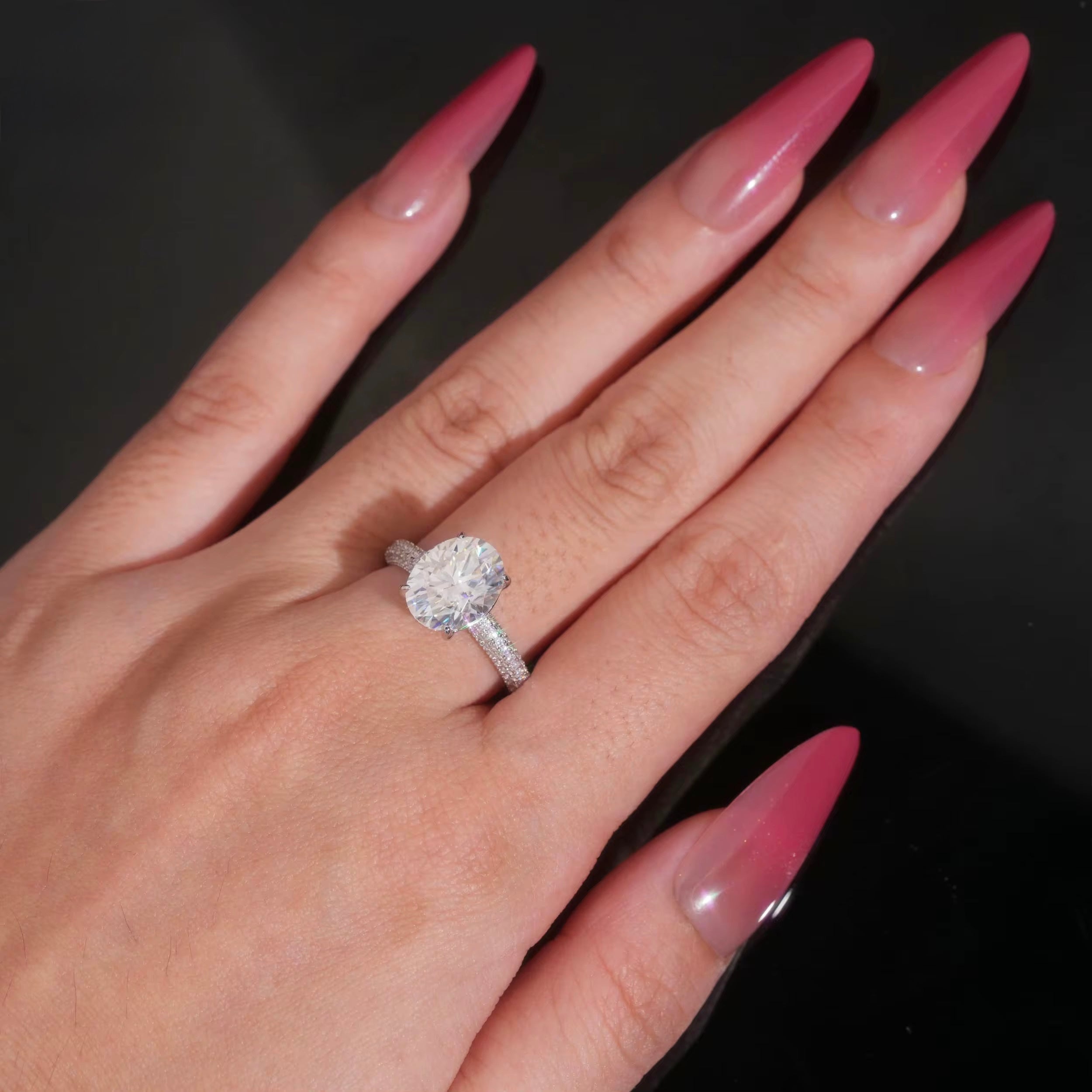 Womens Engagement Ring Moissanite Silver S925 + Rhodium Passes Diamond Icedout Bussdown