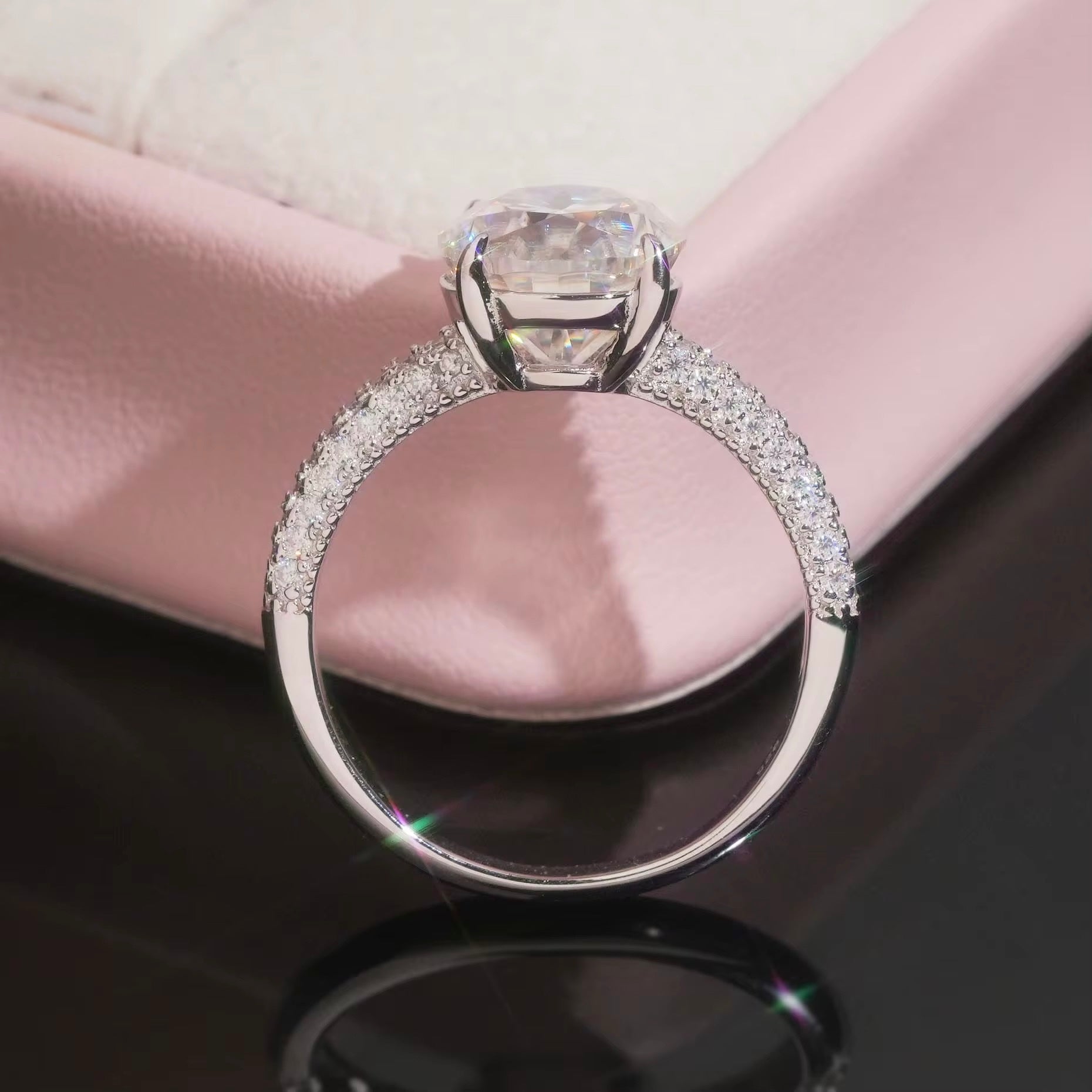 Womens Engagement Ring Moissanite Silver S925 + Rhodium Passes Diamond Icedout Bussdown