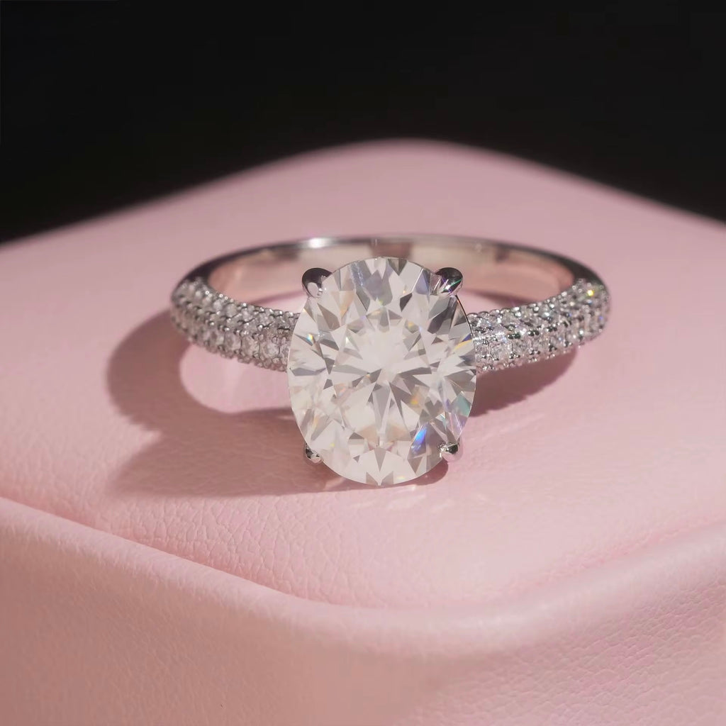 Womens Engagement Ring Moissanite Silver S925 + Rhodium Passes Diamond Icedout Bussdown