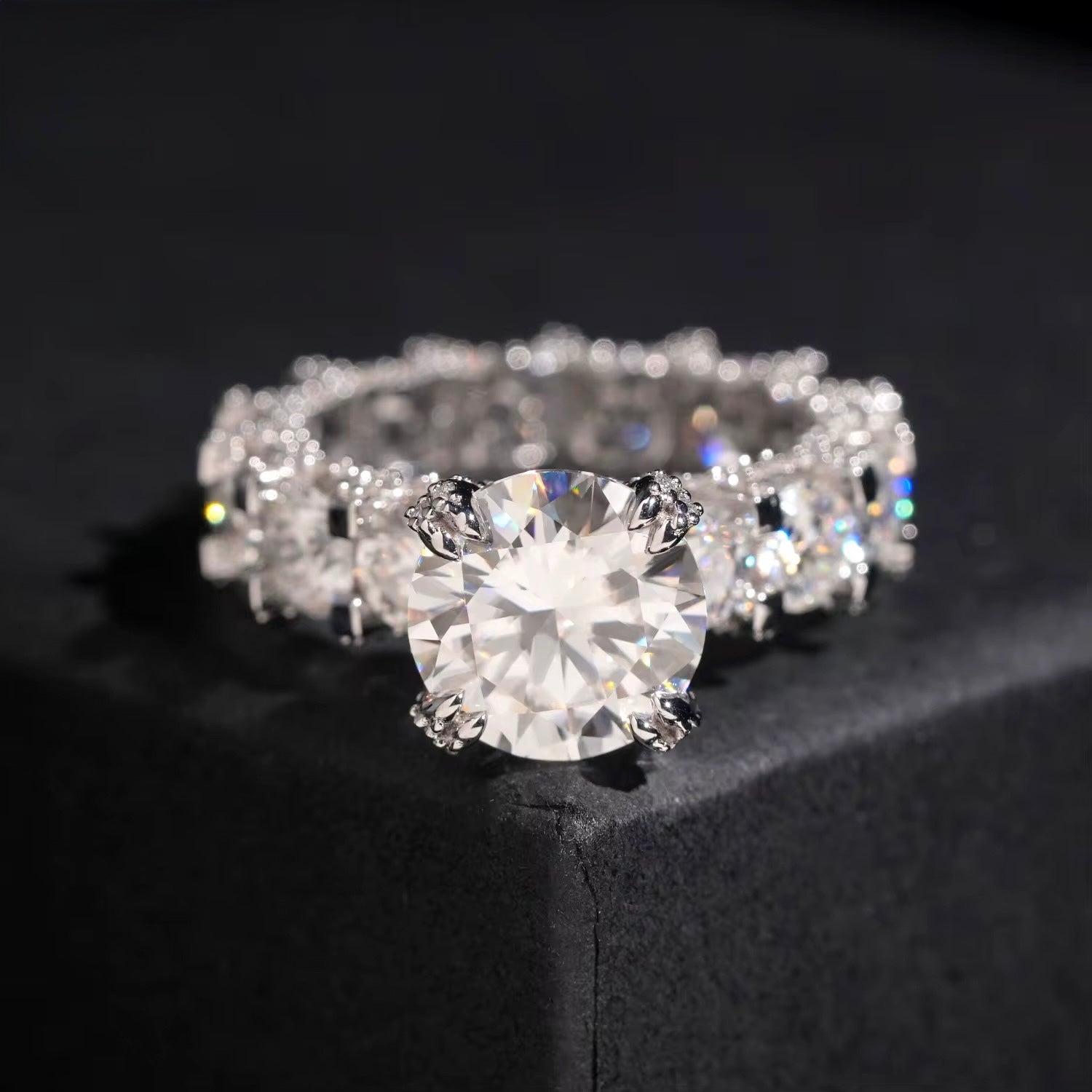 Womens Engagement Ring Moissanite Silver S925 + Rhodium Passes Diamond Icedout Bussdown