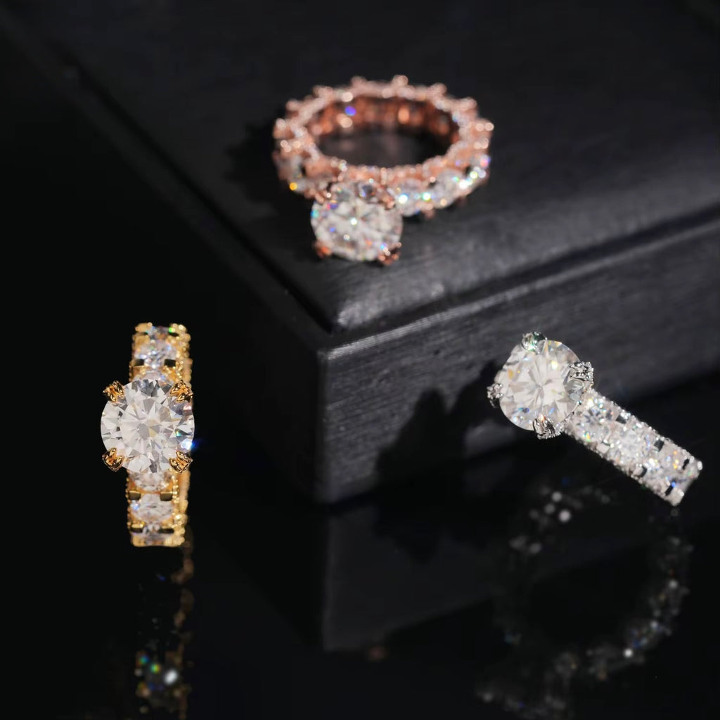 Womens Engagement Ring Moissanite Silver S925 + Rhodium Passes Diamond Icedout Bussdown