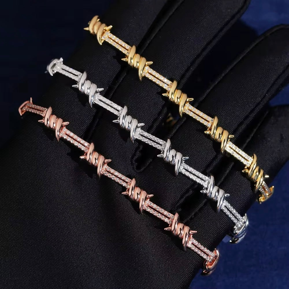 Cross Bracelet Moissanite Silver S925 + Rhodium Passes Diamond Icedout Bussdown