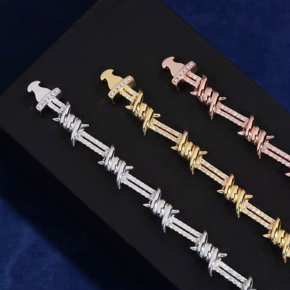 Cross Bracelet Moissanite Silver S925 + Rhodium Passes Diamond Icedout Bussdown