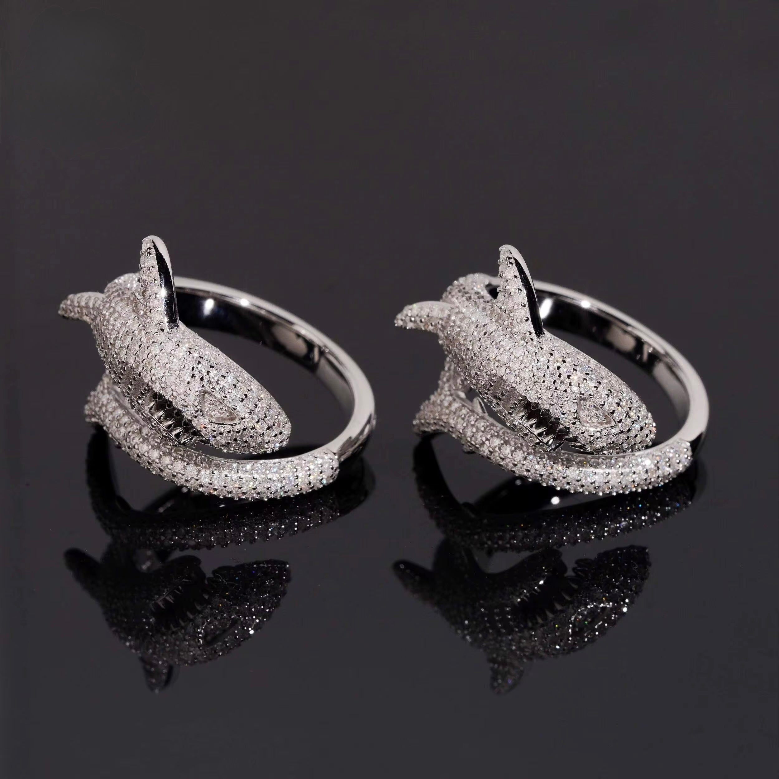 Shark Ring Moissanite Silver S925 + Rhodium Passes Diamond Icedout Bussdown
