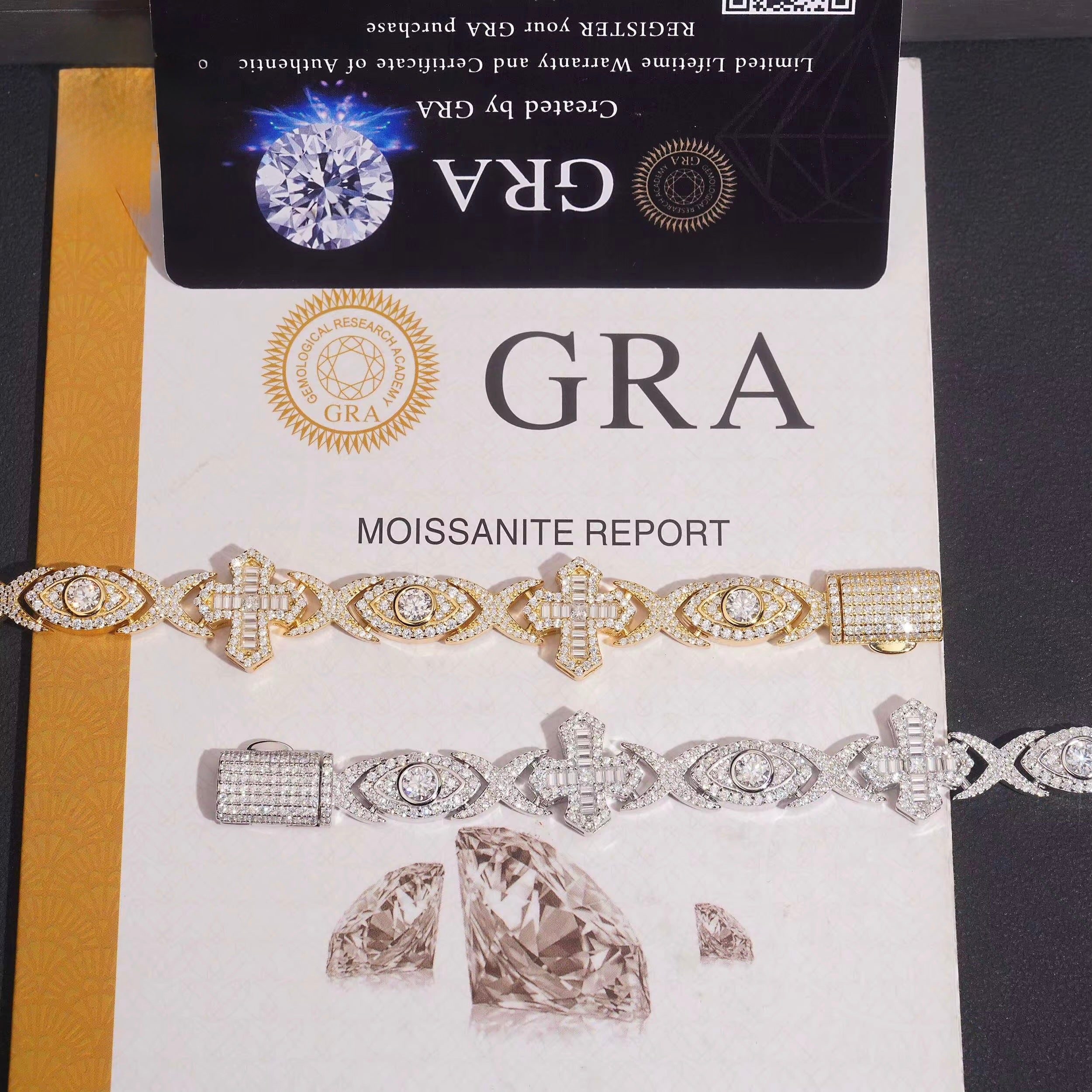 Cross Bracelet Moissanite Silver S925 + Rhodium Passes Diamond Icedout Bussdown