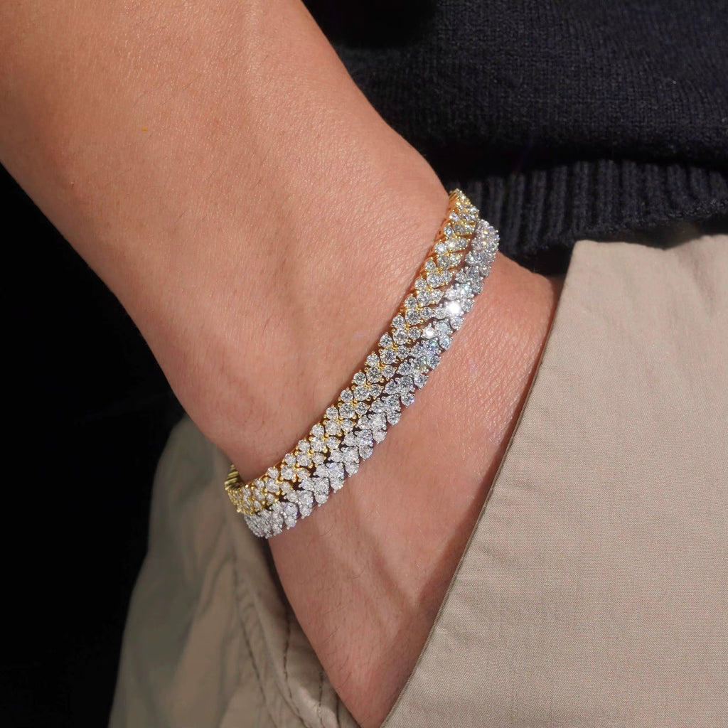3 Row Bracelet Moissanite Silver S925 + Rhodium Passes Diamond Icedout Bussdown