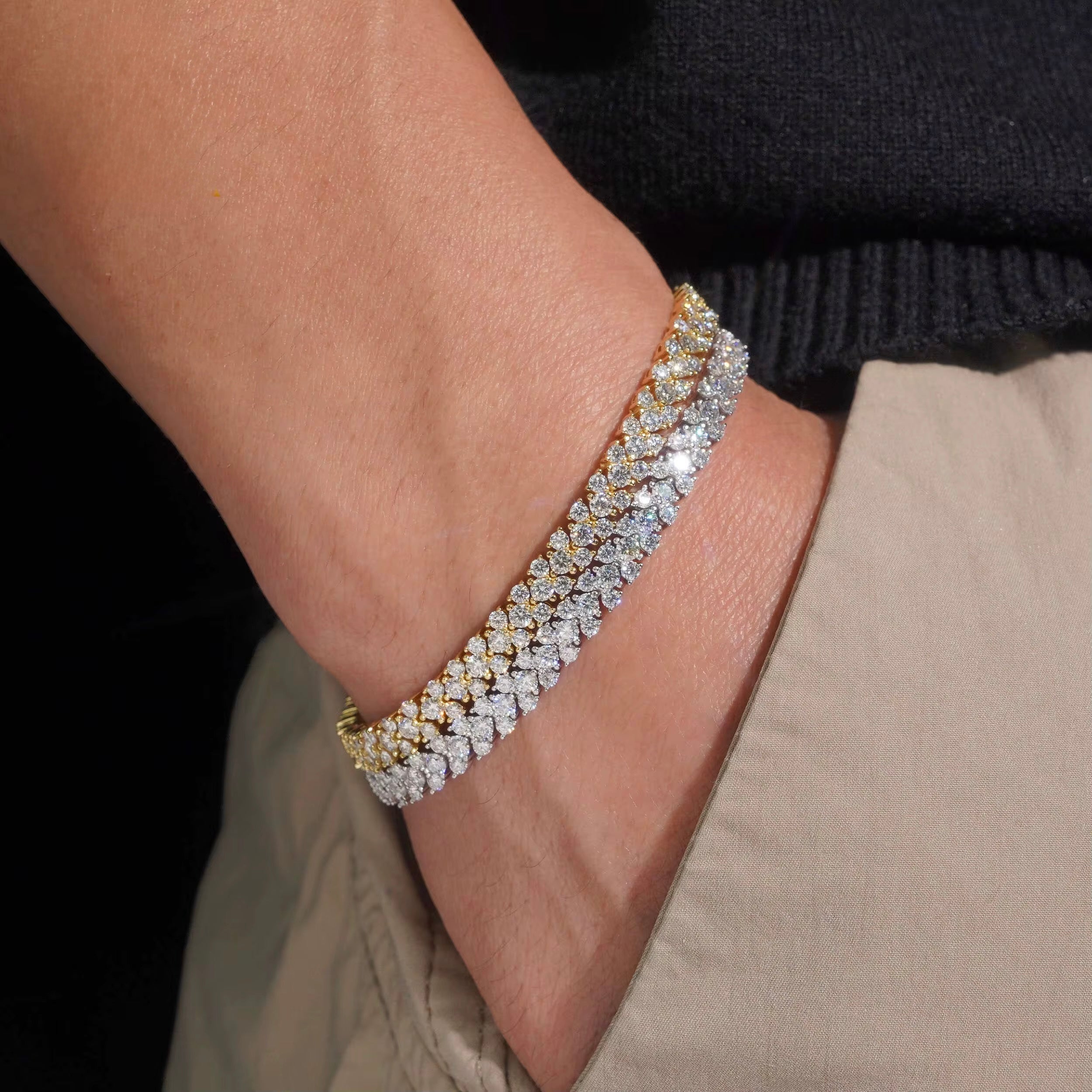 3 Row Bracelet Moissanite Silver S925 + Rhodium Passes Diamond Icedout Bussdown