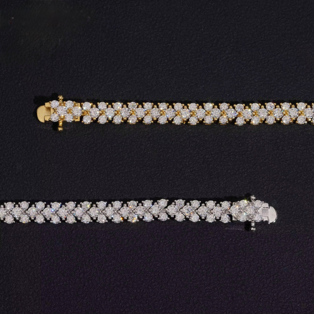 3 Row Bracelet Moissanite Silver S925 + Rhodium Passes Diamond Icedout Bussdown