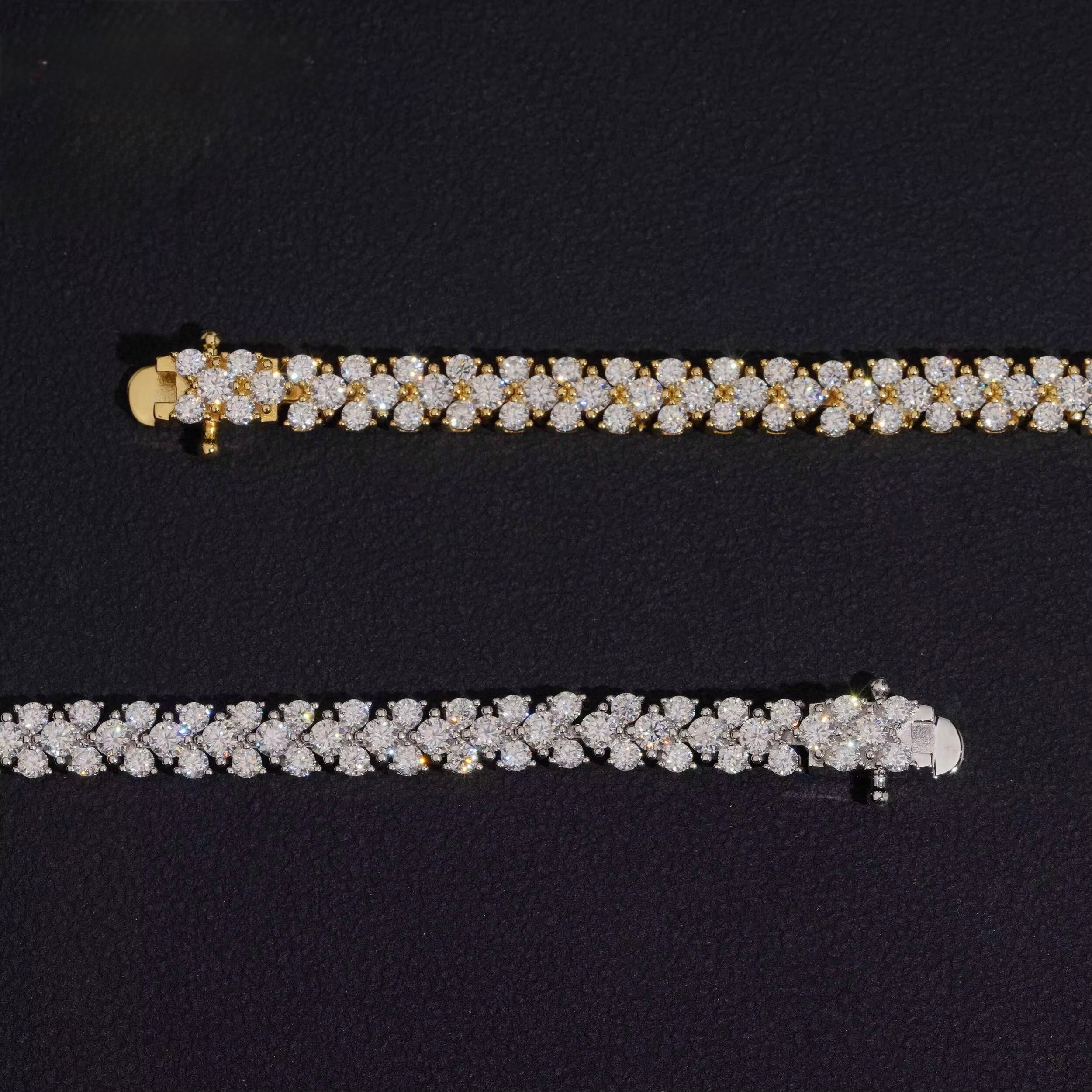 3 Row Bracelet Moissanite Silver S925 + Rhodium Passes Diamond Icedout Bussdown