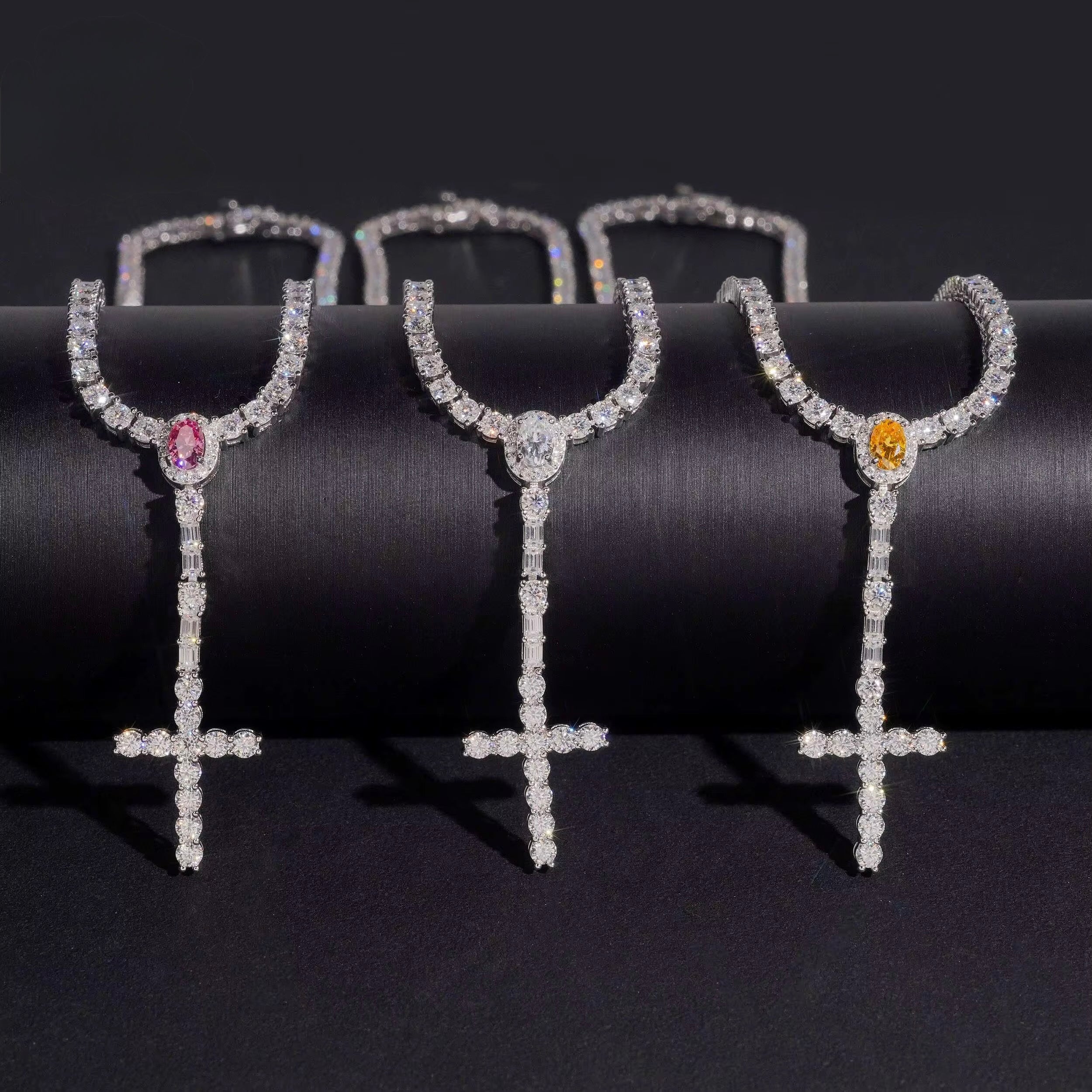 3MM Rosary Chain Moissanite Silver S925 + Rhodium Passes Diamond Icedout Bussdown