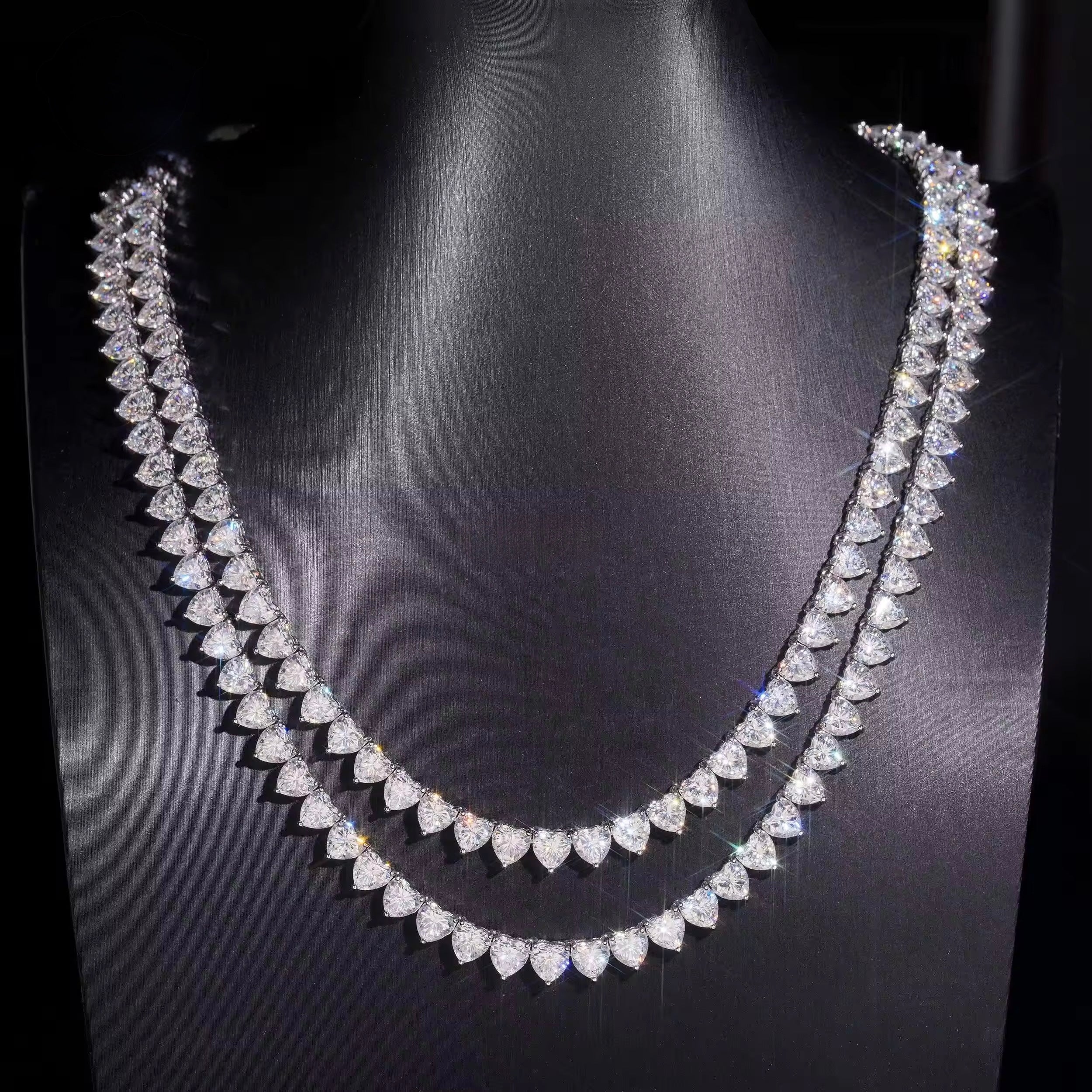 Heart Shape Chain Moissanite Silver S925 + Rhodium Passes Diamond Icedout Bussdown