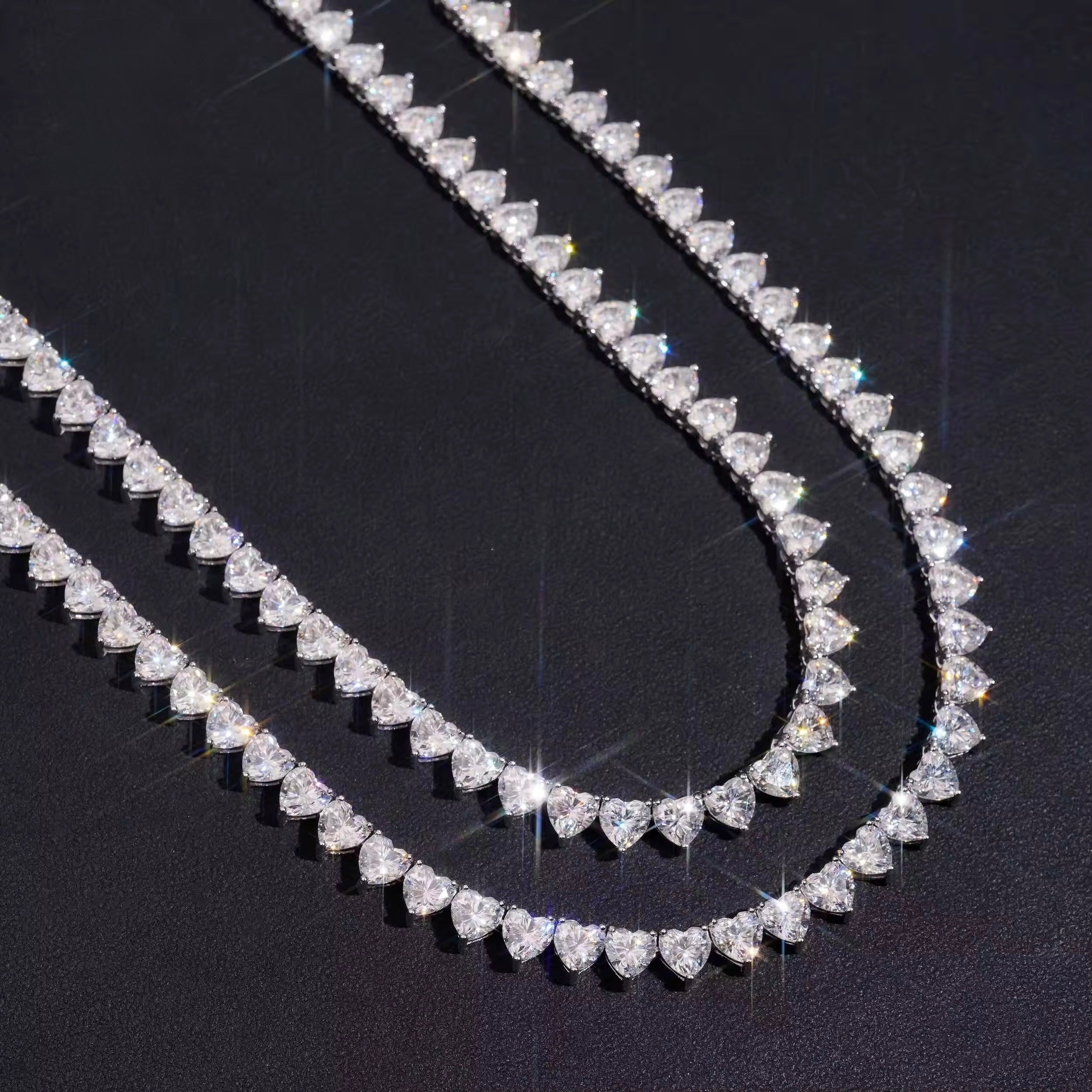 Heart Shape Chain Moissanite Silver S925 + Rhodium Passes Diamond Icedout Bussdown