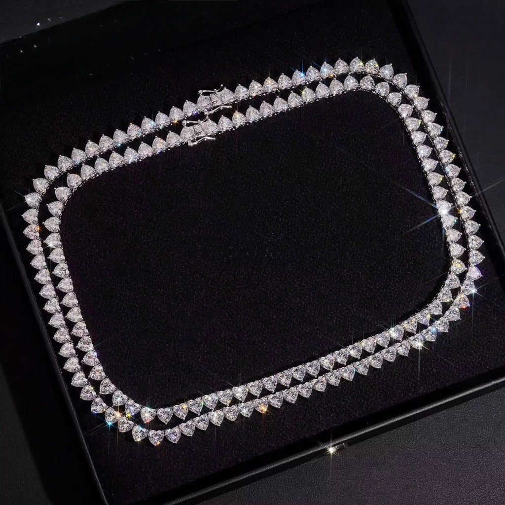 Heart Shape Chain Moissanite Silver S925 + Rhodium Passes Diamond Icedout Bussdown