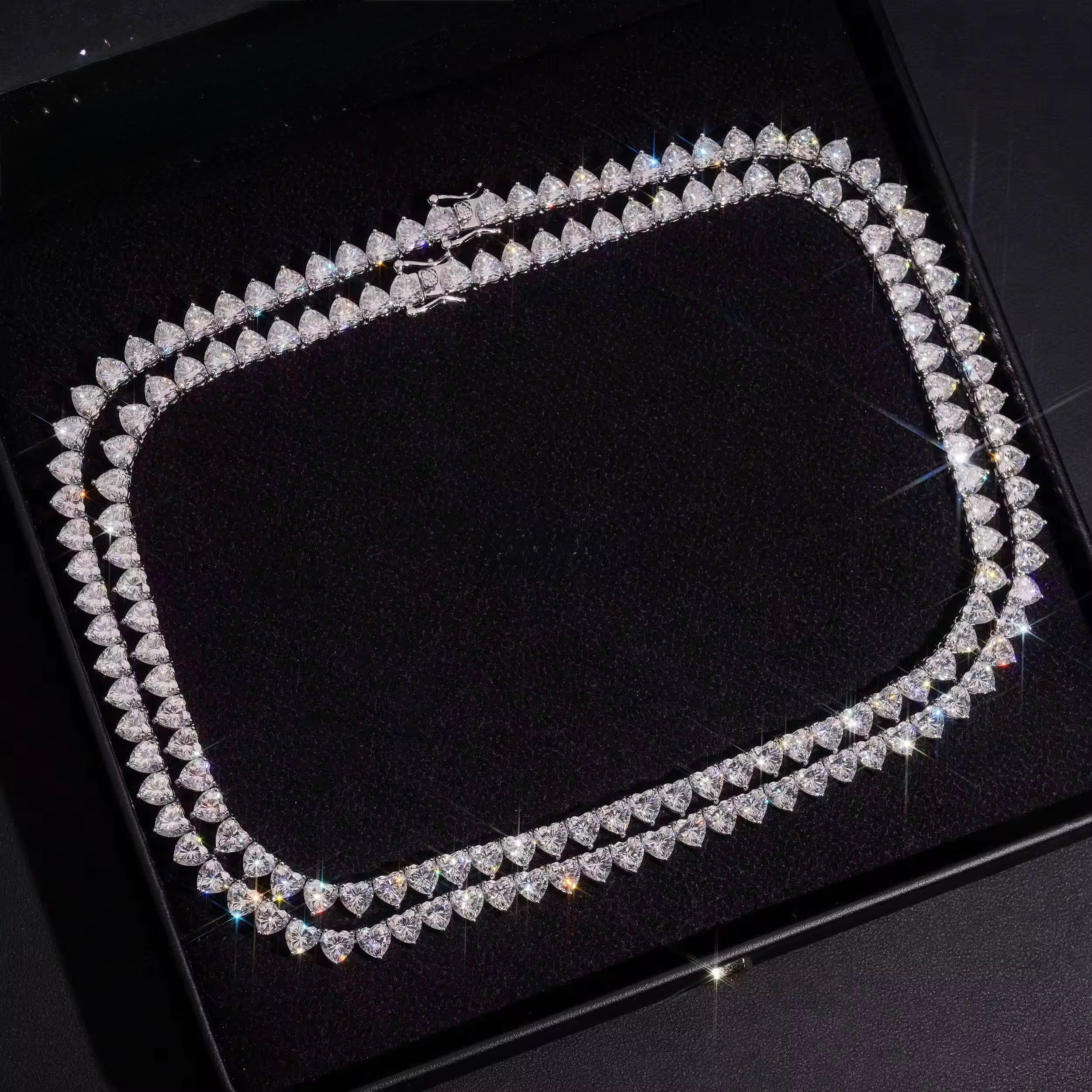Heart Shape Chain Moissanite Silver S925 + Rhodium Passes Diamond Icedout Bussdown