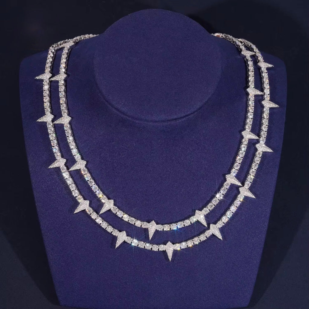 Pointers Chain Moissanite Silver S925 + Rhodium Passes Diamond Icedout Bussdown