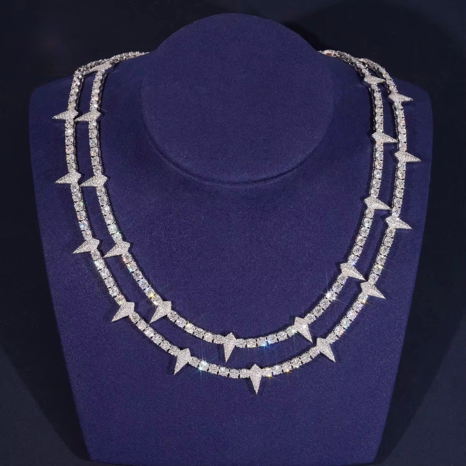 Pointers Chain Moissanite Silver S925 + Rhodium Passes Diamond Icedout Bussdown