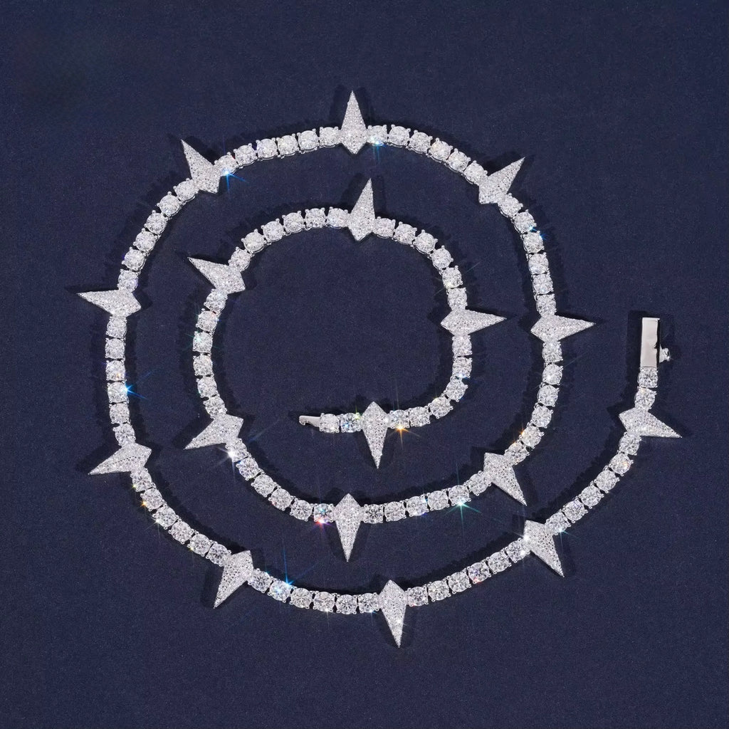 Pointers Chain Moissanite Silver S925 + Rhodium Passes Diamond Icedout Bussdown