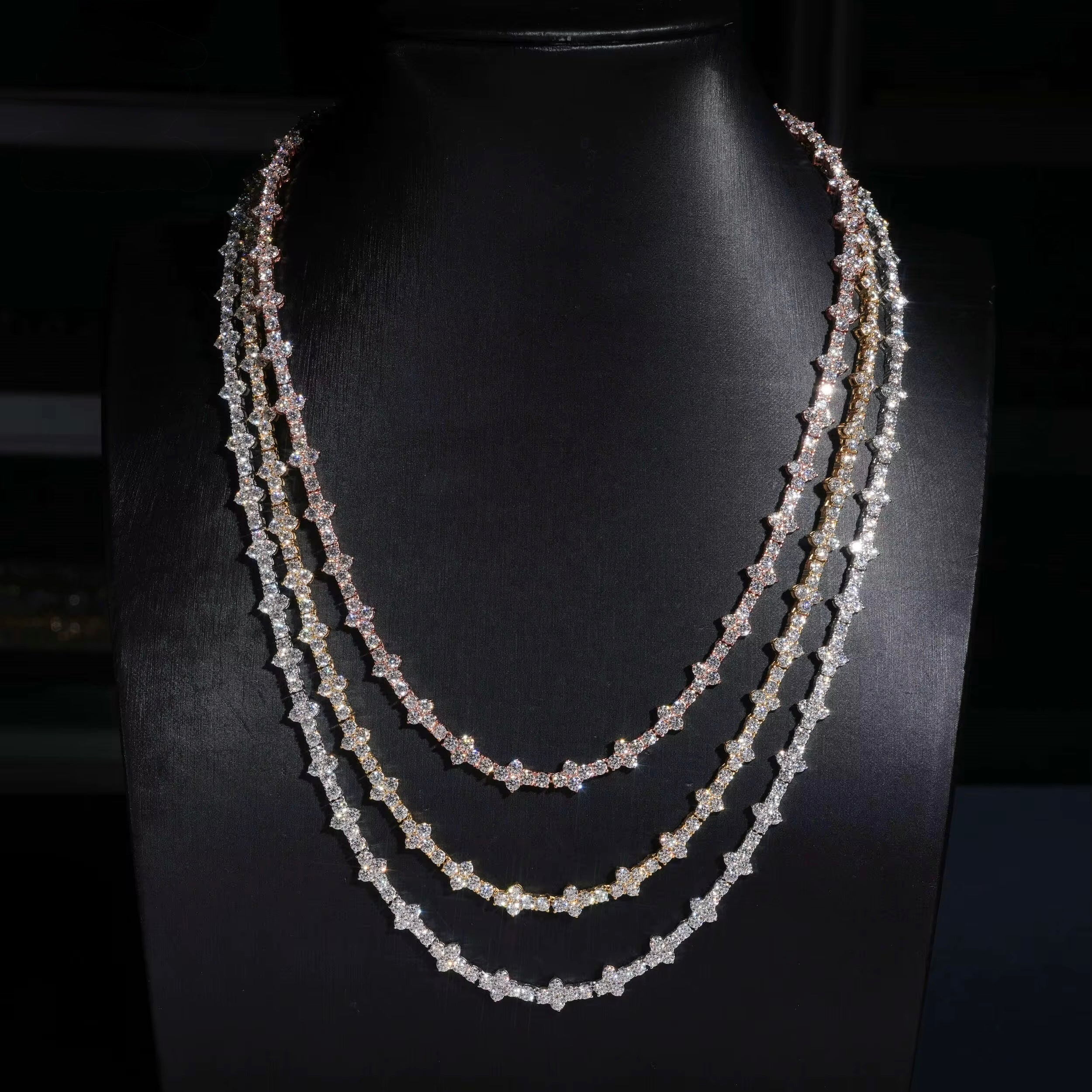 3MM Cluster Chain Moissanite Silver S925 + Rhodium Passes Diamond Icedout Bussdown